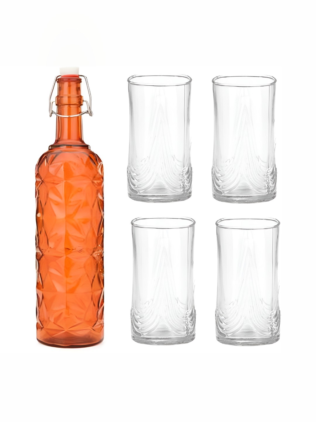 

1ST TIME Orange & Transparent 5 Pieces Glasses & Water Bottle