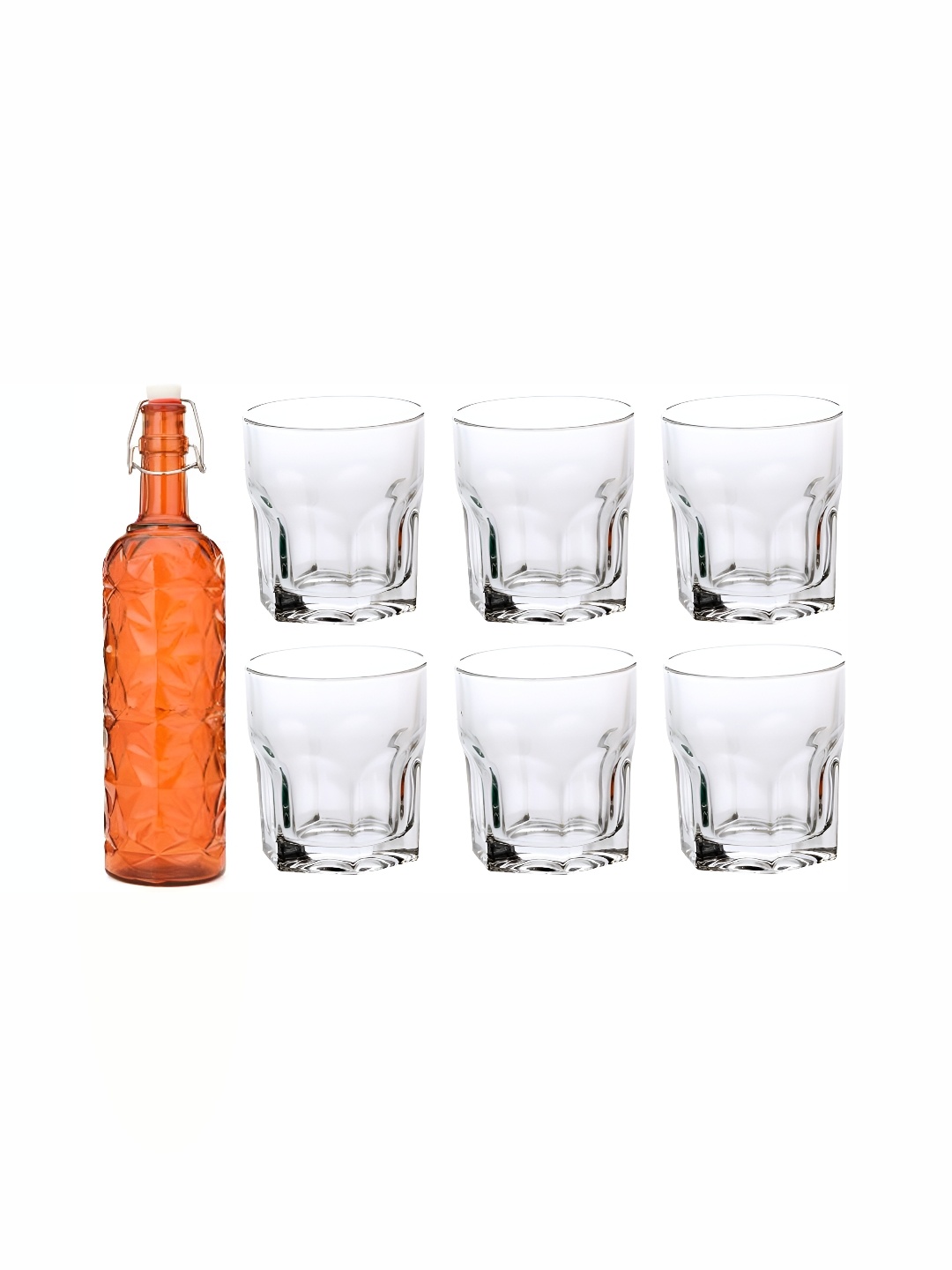 

1ST TIME Orange-Coloured & Transparent 7 Piece Water Bottle With Glass