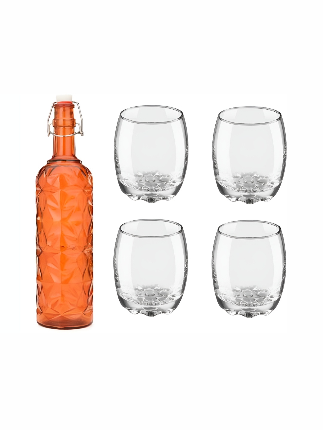 

1ST TIME Orange Coloured & Transparent 5 Pieces Bottle & Glasses Set
