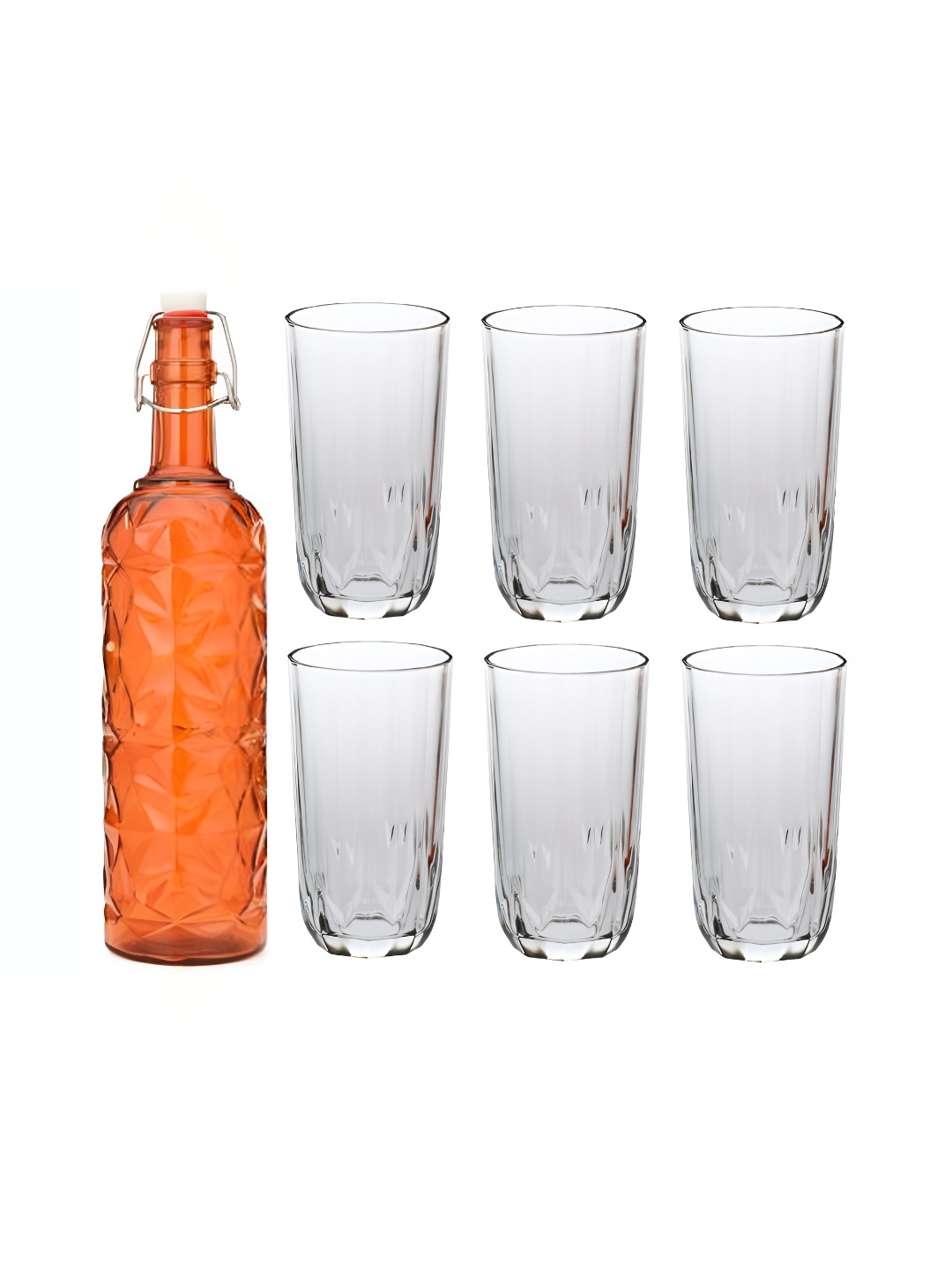 

1ST TIME Orange & Transparent 7 Pieces Glasses & Bottle