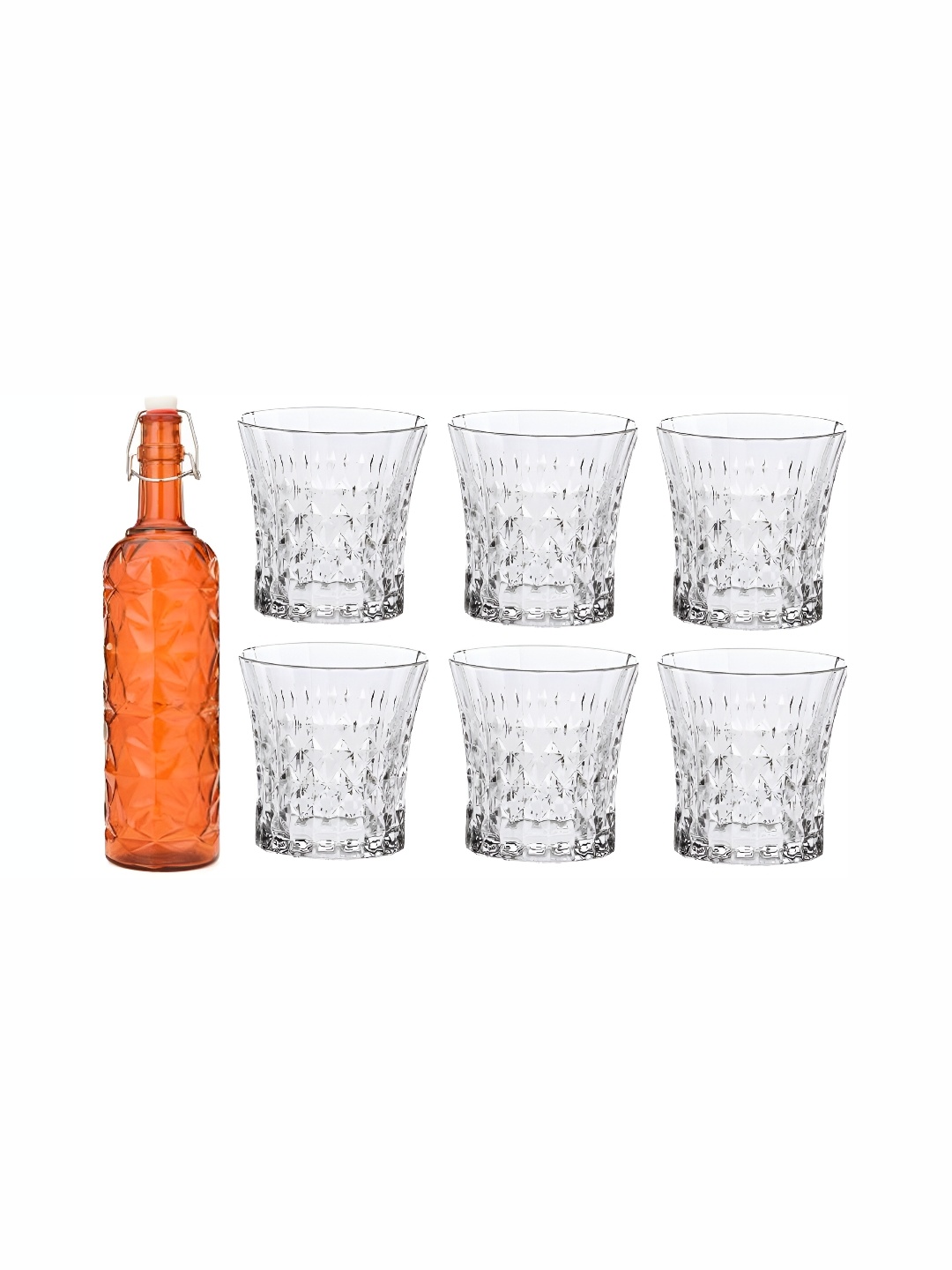 

1ST TIME Orange-Coloured & Transparent 7 Piece Water Bottle With Glass