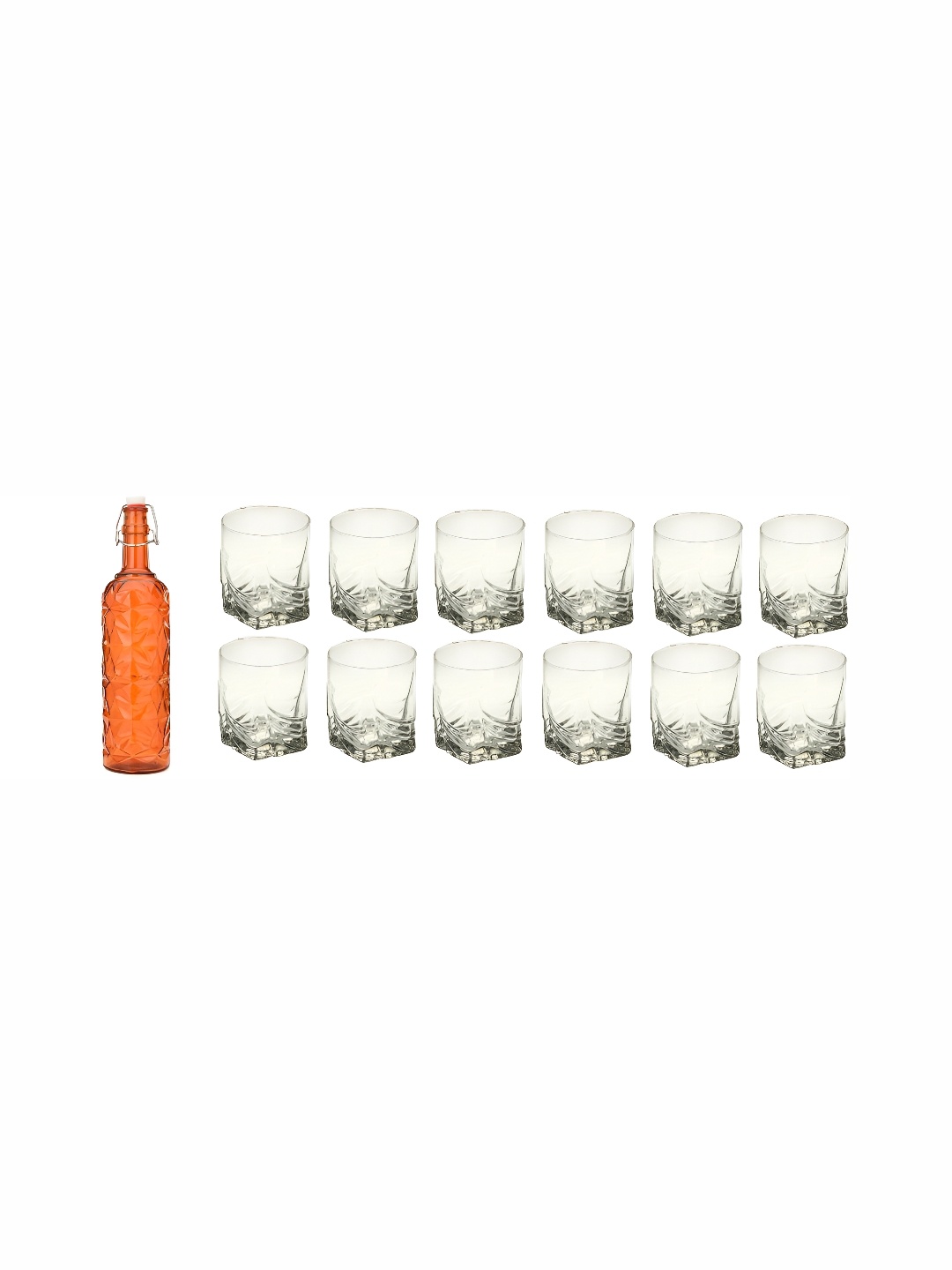 

1ST TIME Orange & Transparent 13 Pieces Bottle & Glasses Set