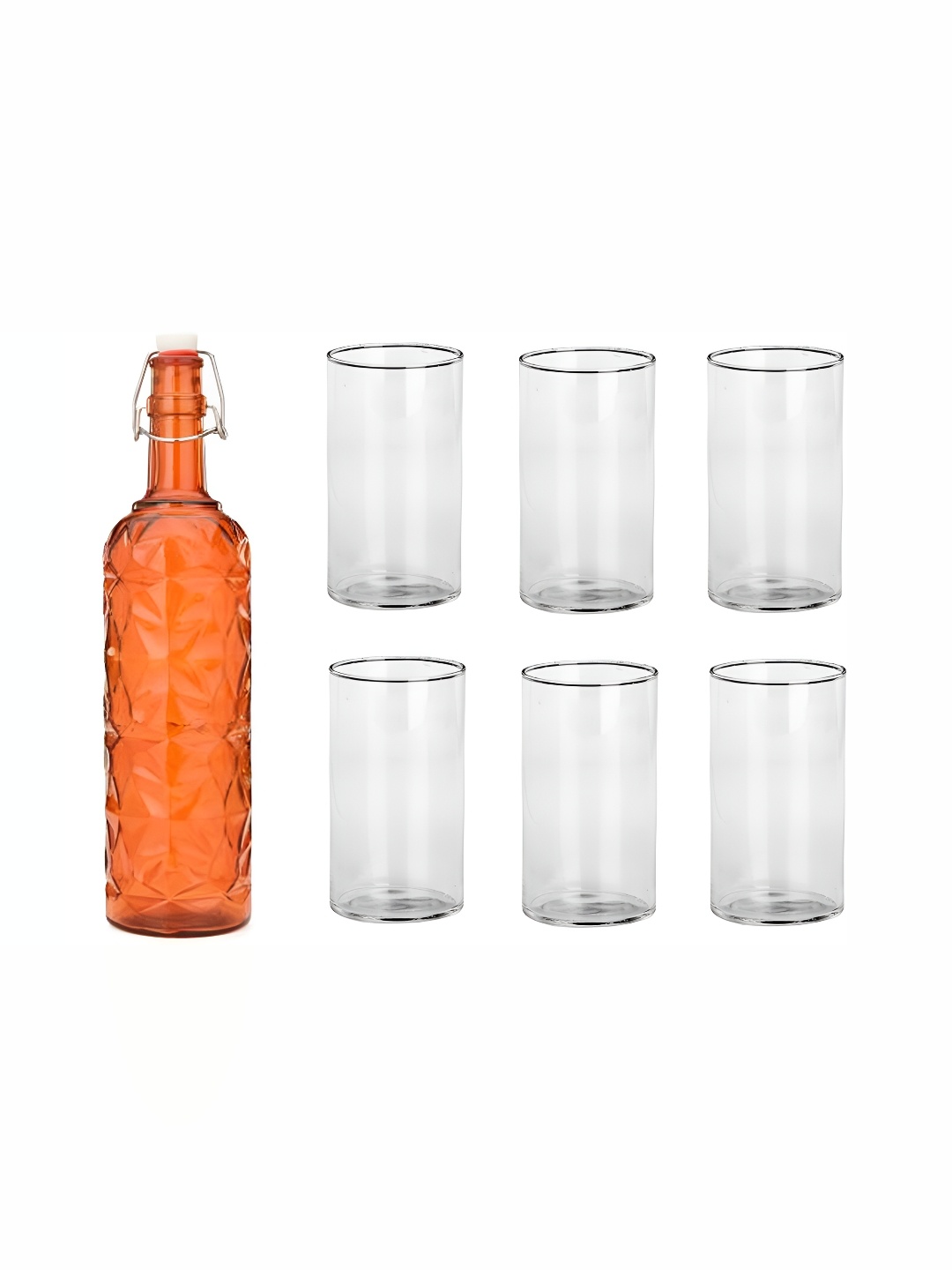

1ST TIME Orange Coloured & Transparent 7 Pieces Bottle & Glasses Set