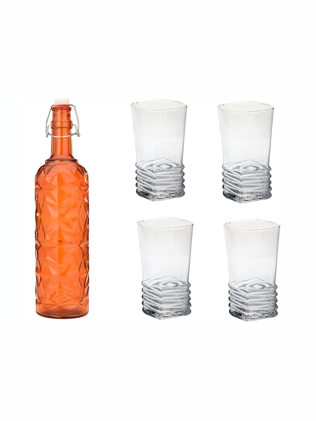 

1ST TIME Orange & Transparent 5 Pieces Water Bottle With Glasses