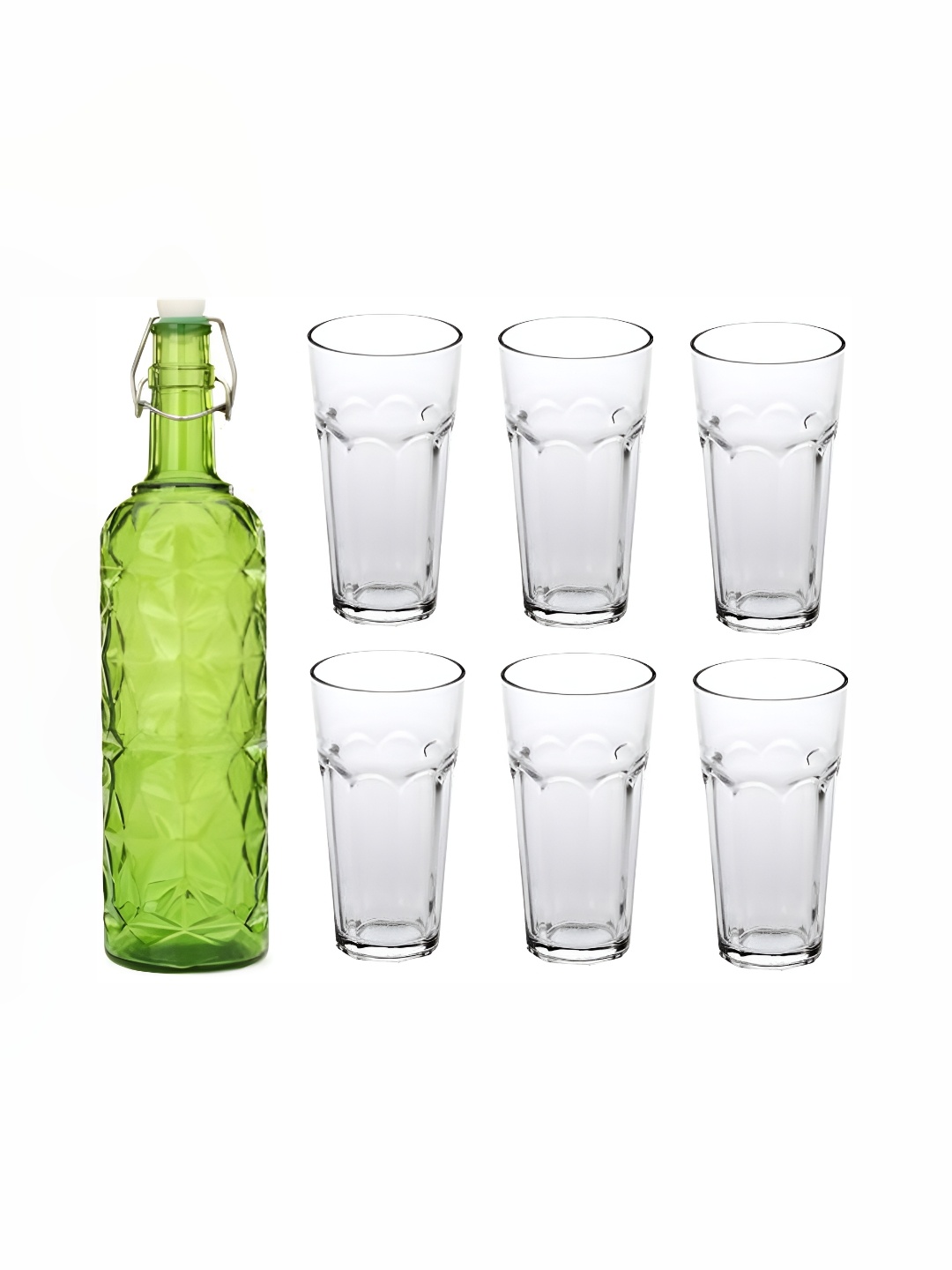 

1ST TIME Green & Transparent 7 Pieces Textured Glasses & Bottle