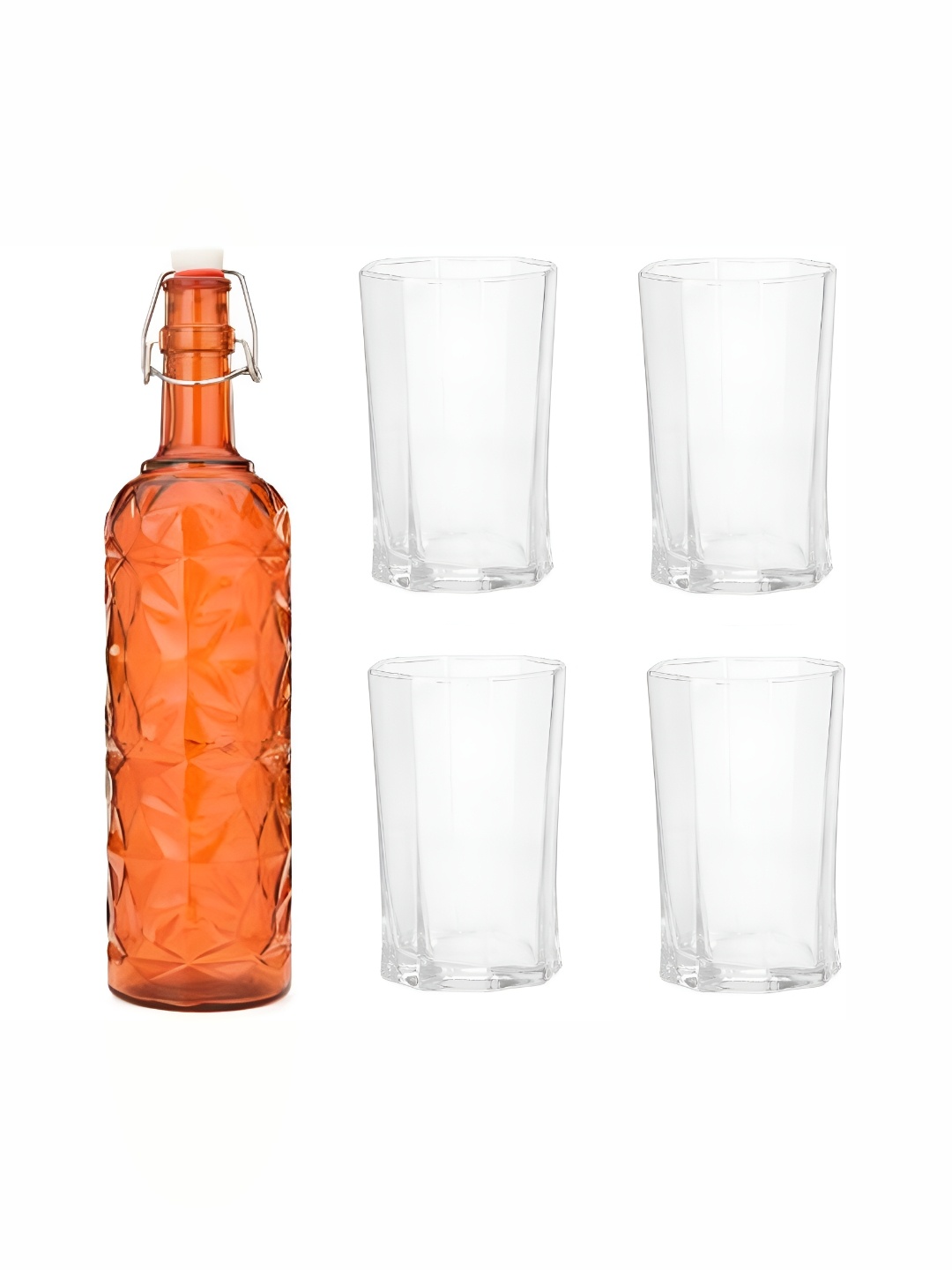 

1ST TIME Orange Coloured & Transparent 5-Pcs Bottle & Glasses Set