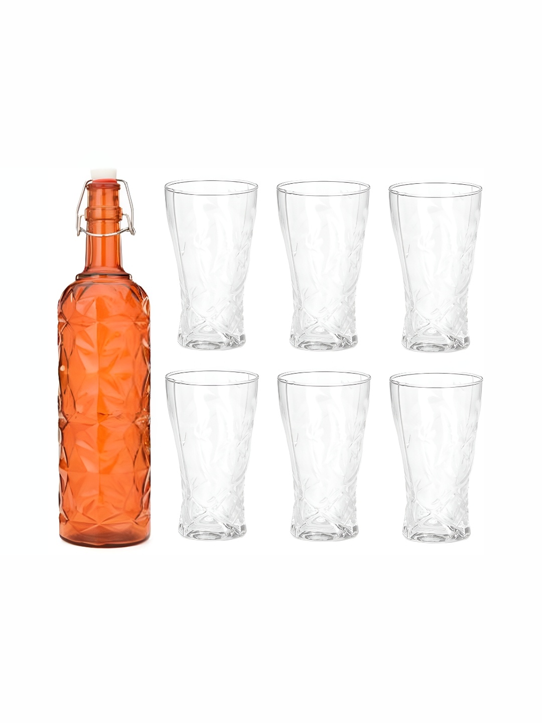 

1ST TIME Orange Coloured & Transparent 7-Pcs Bottle & Glasses Set