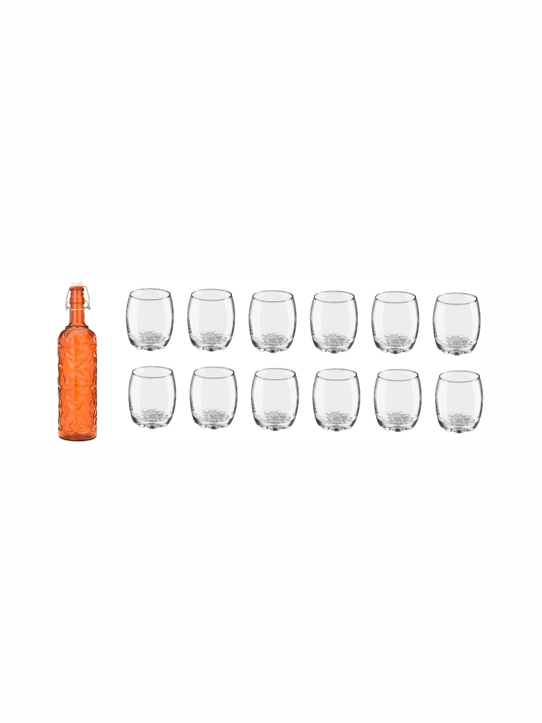 

1ST TIME Orange Coloured & Transparent 13 Pieces Bottle & Champagne Glass Set