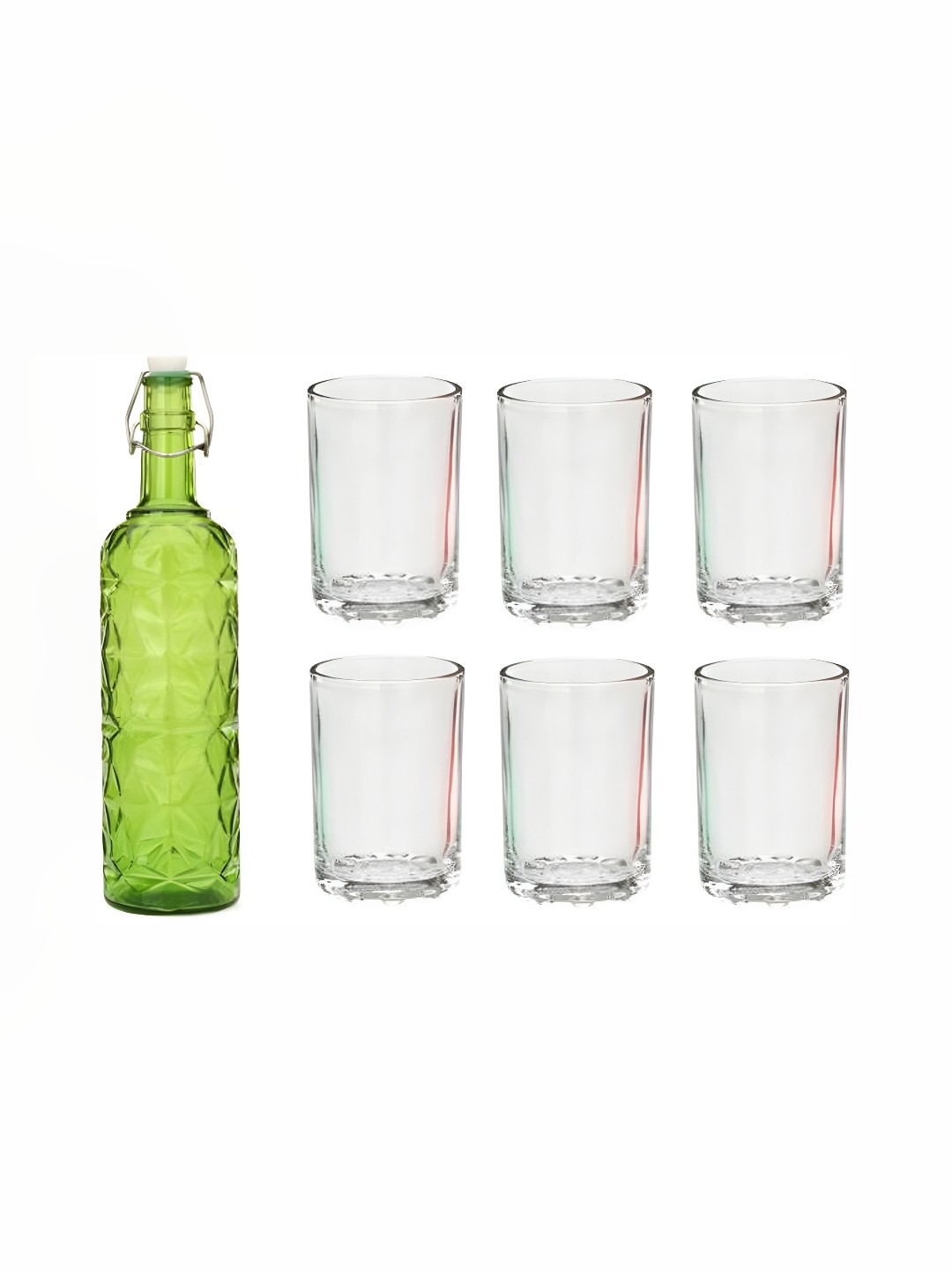 

1ST TIME Green & Transparent 7 Pieces Textured Glasses & Bottle
