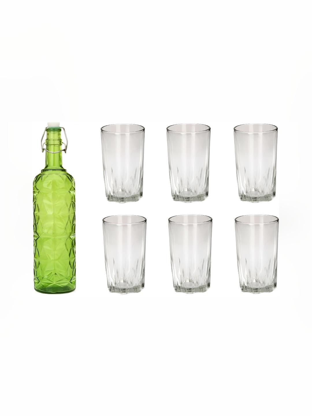 

1ST TIME Green & Transparent 7 Piece Water Bottle With Glass