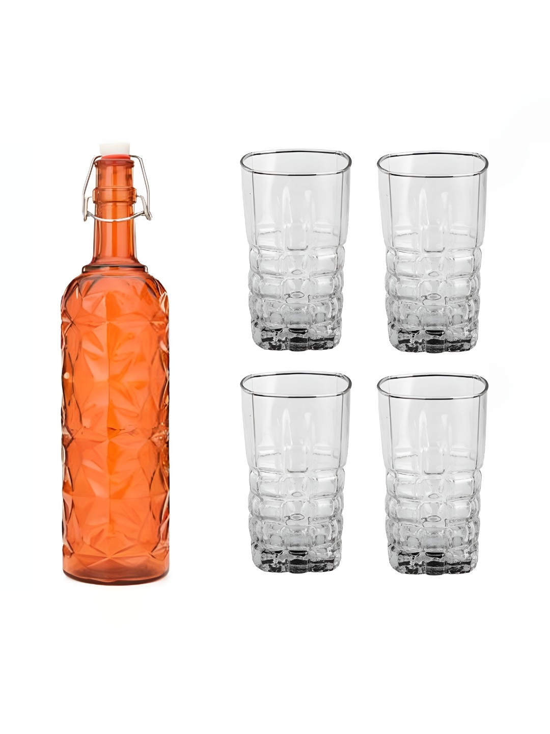 

1ST TIME Orange Coloured & Transparent 5 Pieces Bottle & Glasses Set