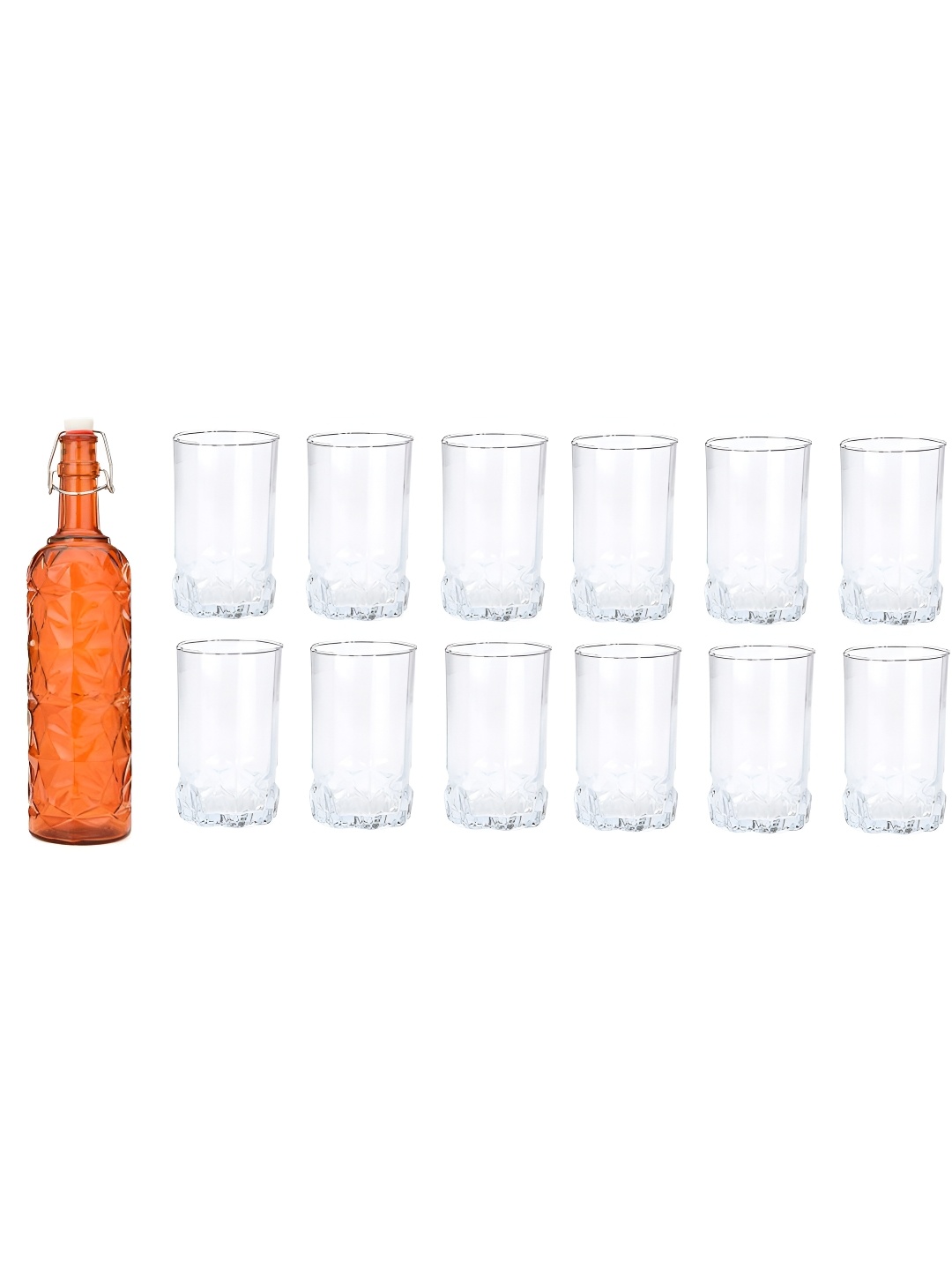 

1ST TIME Orange Coloured & Transparent 13 Pieces Bottle & Glasses Set