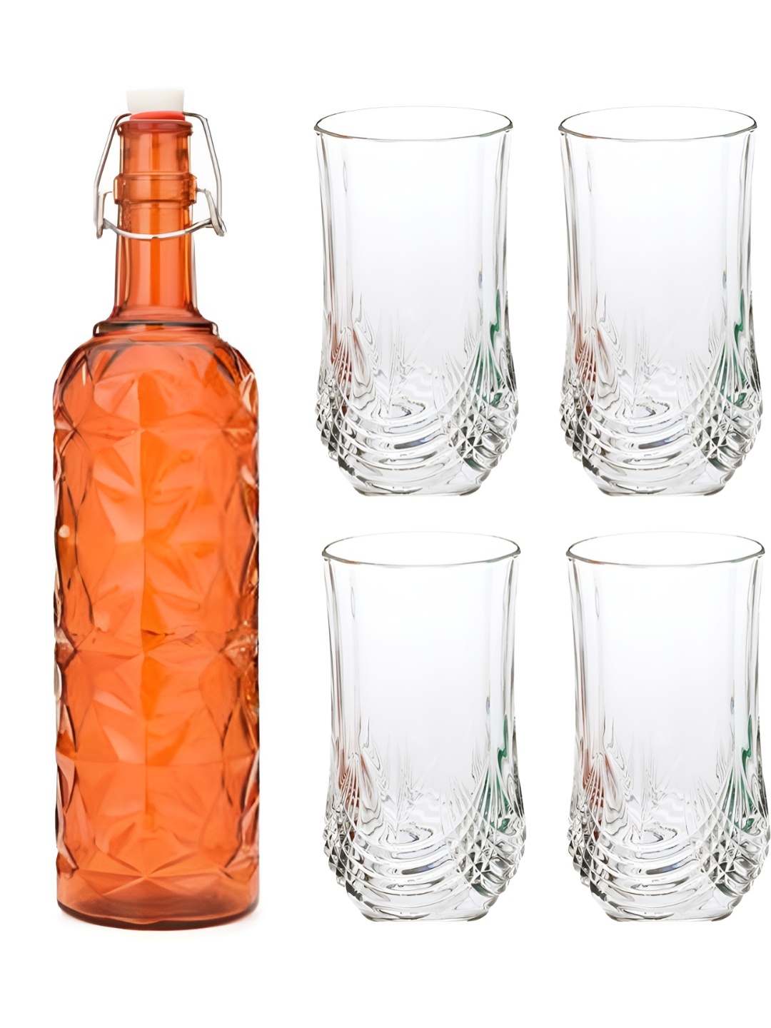 

1ST TIME Orange Coloured & Transparent 5-Pcs Bottle & Glasses Set