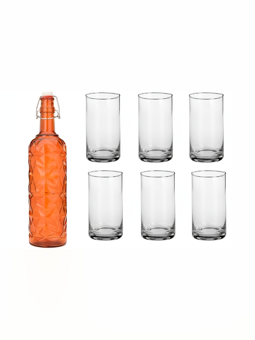 

1ST TIME Orange Coloured & Transparent 7 Pieces Bottle & Glasses