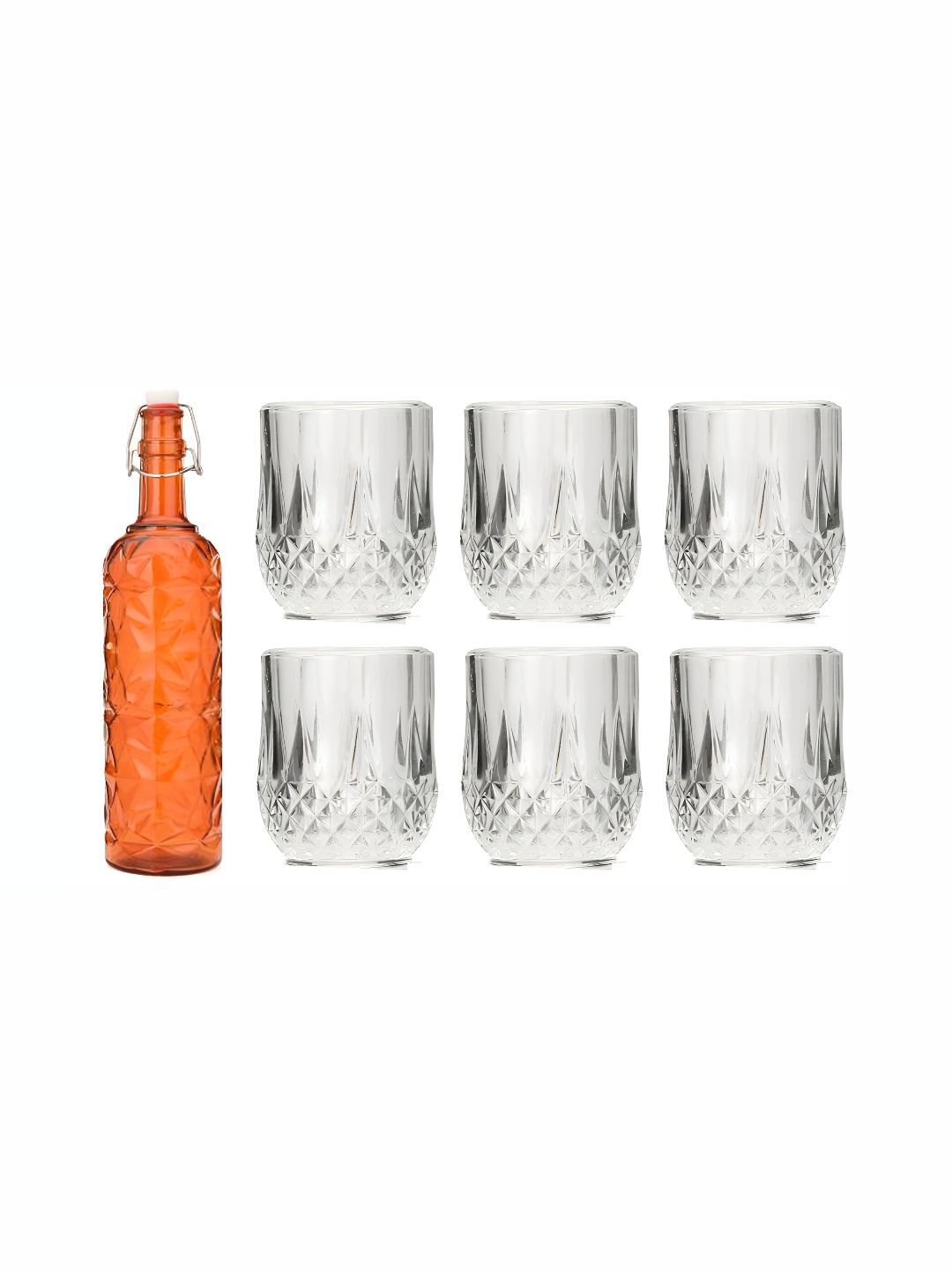 

1ST TIME Orange-Coloured & Transparent 7 Pieces Water Bottle & Glasses Set