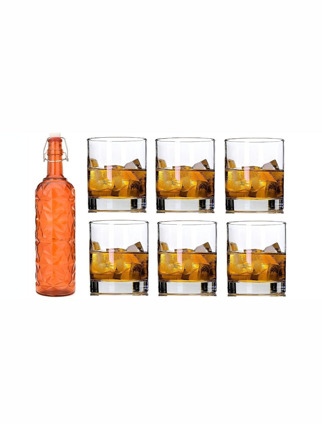 

1ST TIME Orange & Transparent 7 Pieces Whisky Glasses With Bottle