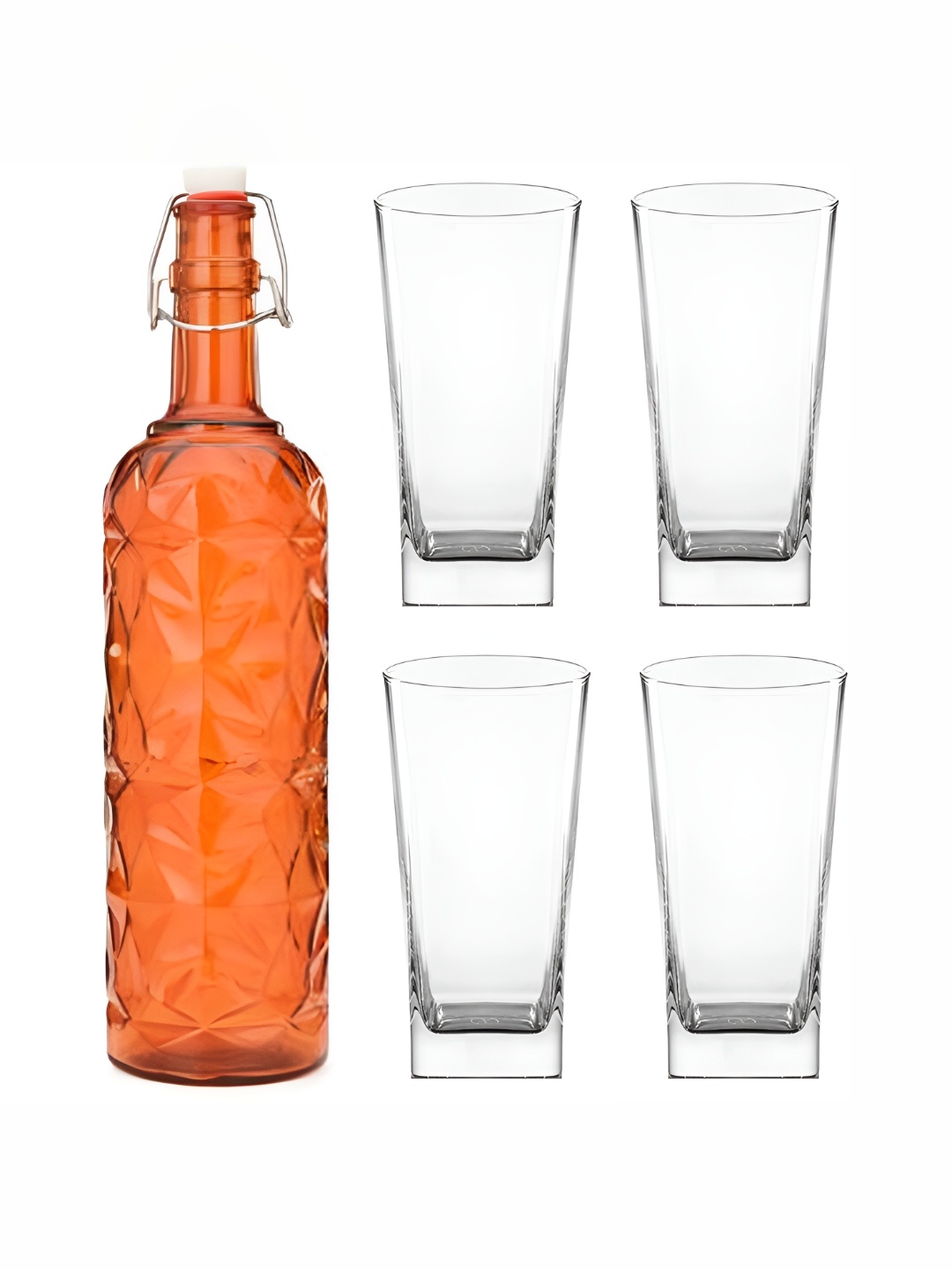 

1ST TIME Orange Coloured & Transparent 5-Pcs Bottle & Glasses Set