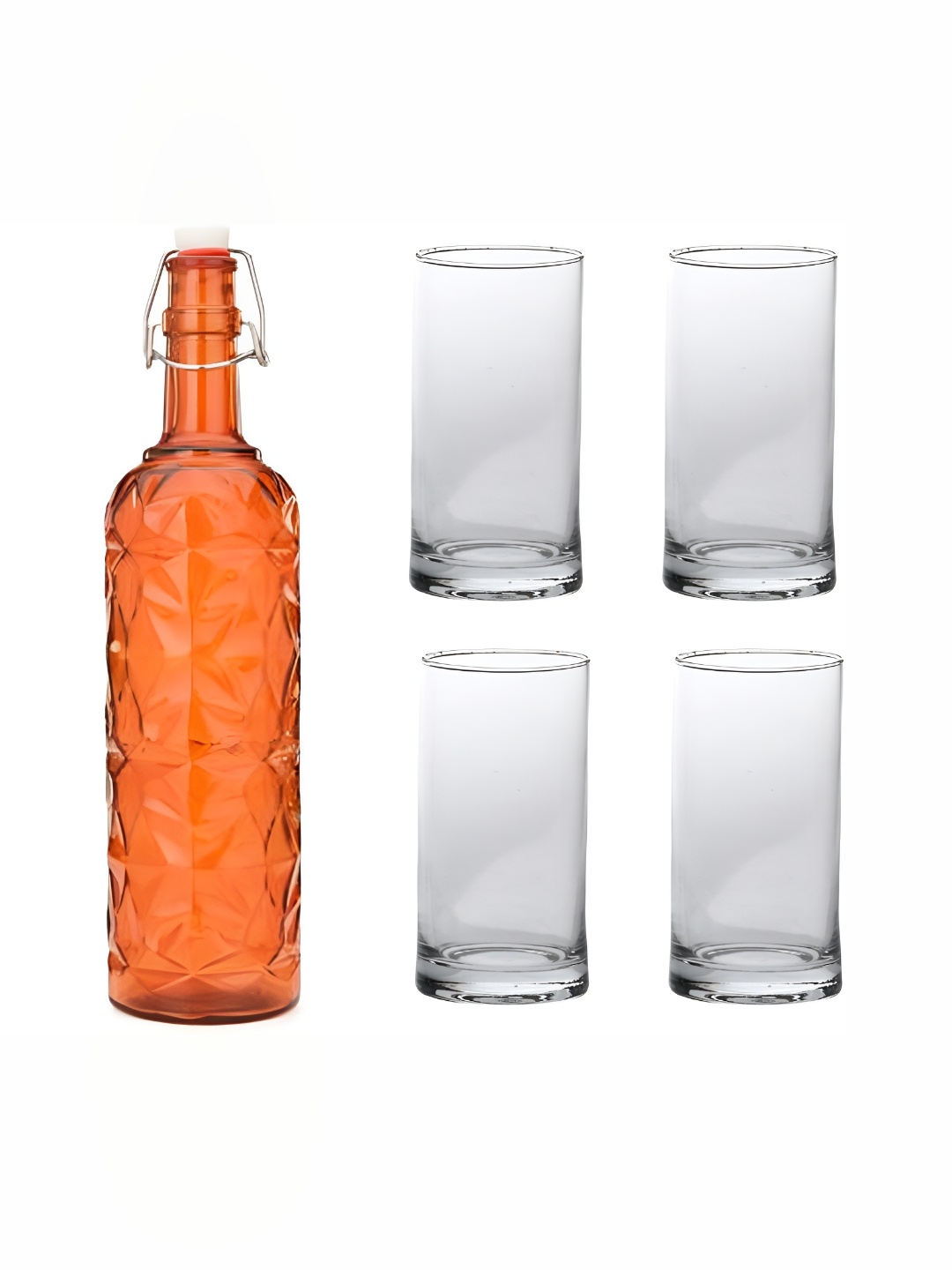 

1ST TIME Orange Coloured & Transparent 5-Pcs Bottle & Glasses Set