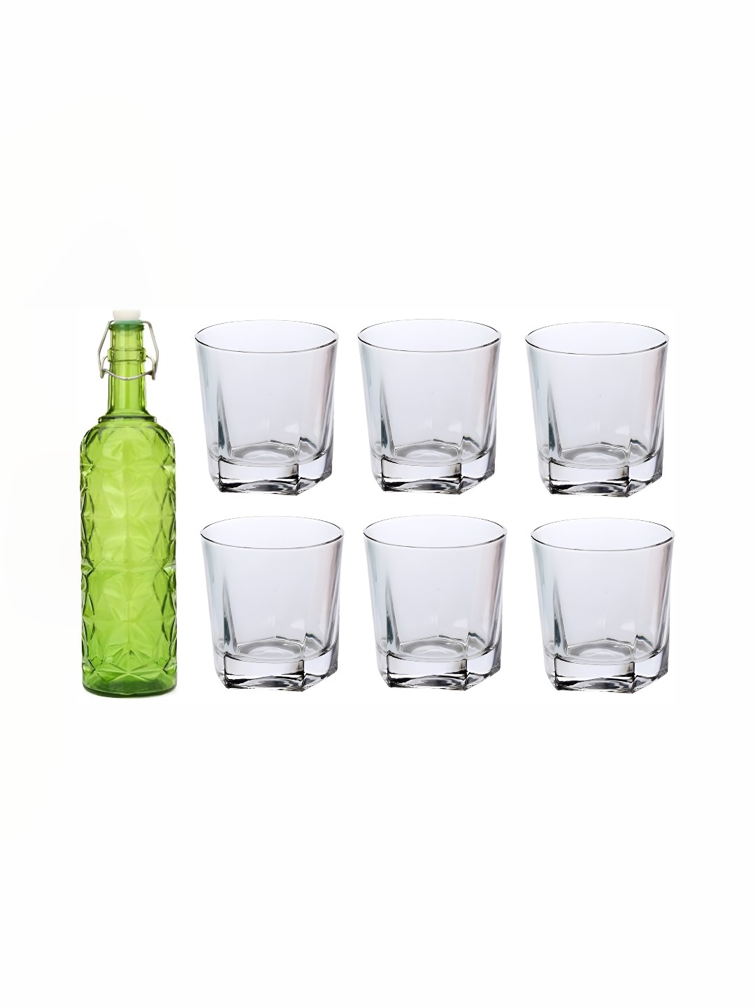

1ST TIME Green & Transparent 7 Pieces Bottle & Whisky Glass Set