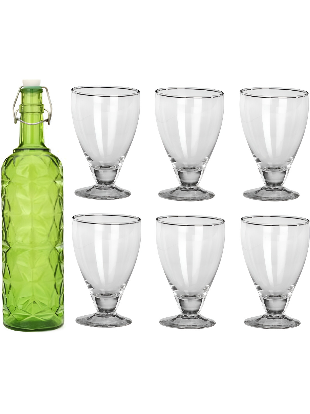 

1ST TIME Green & Transparent 7 Pieces Bottle & Glasses