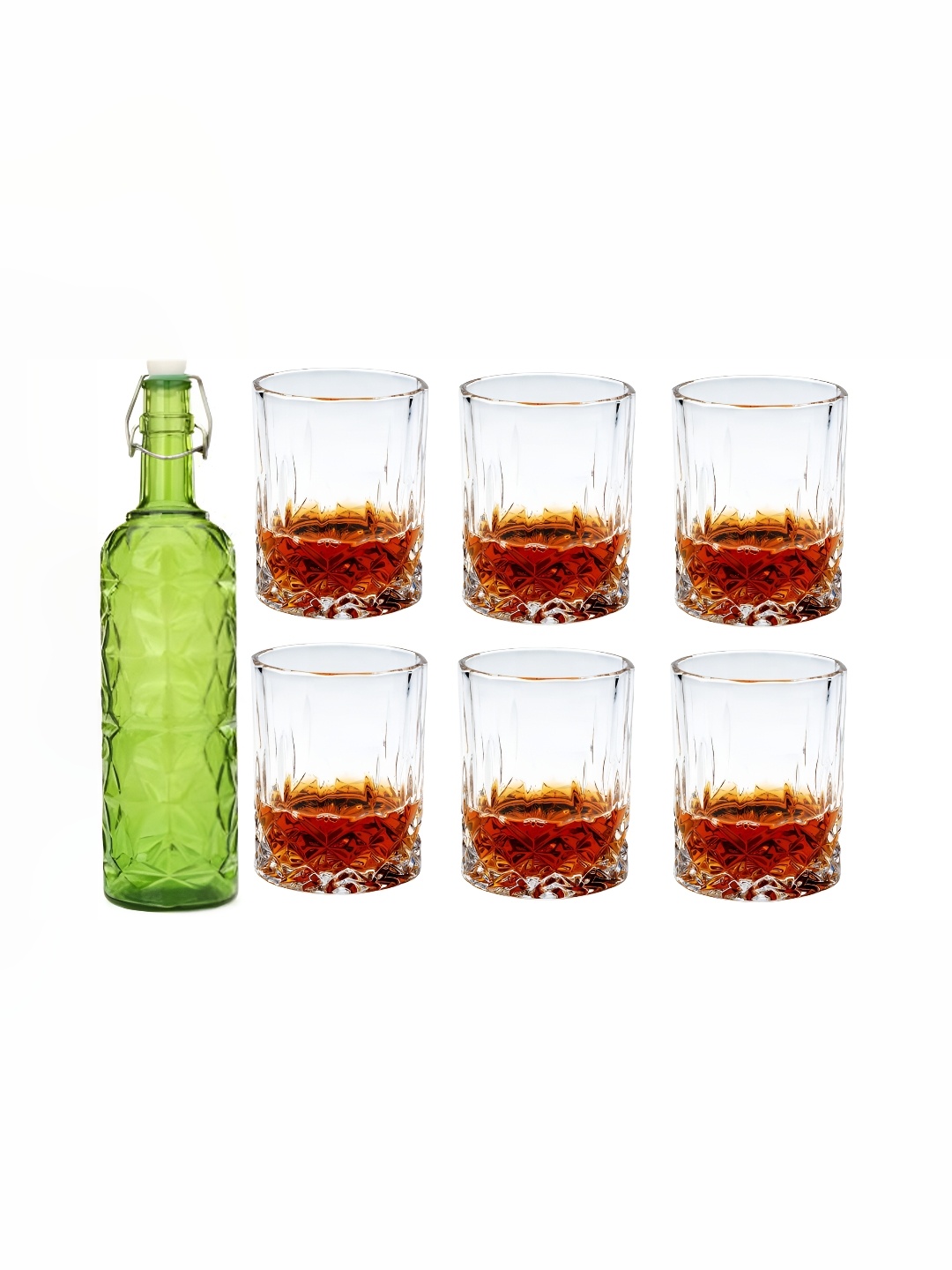 

1ST TIME Green & Transparent 7 Pieces Water Bottle With Glass