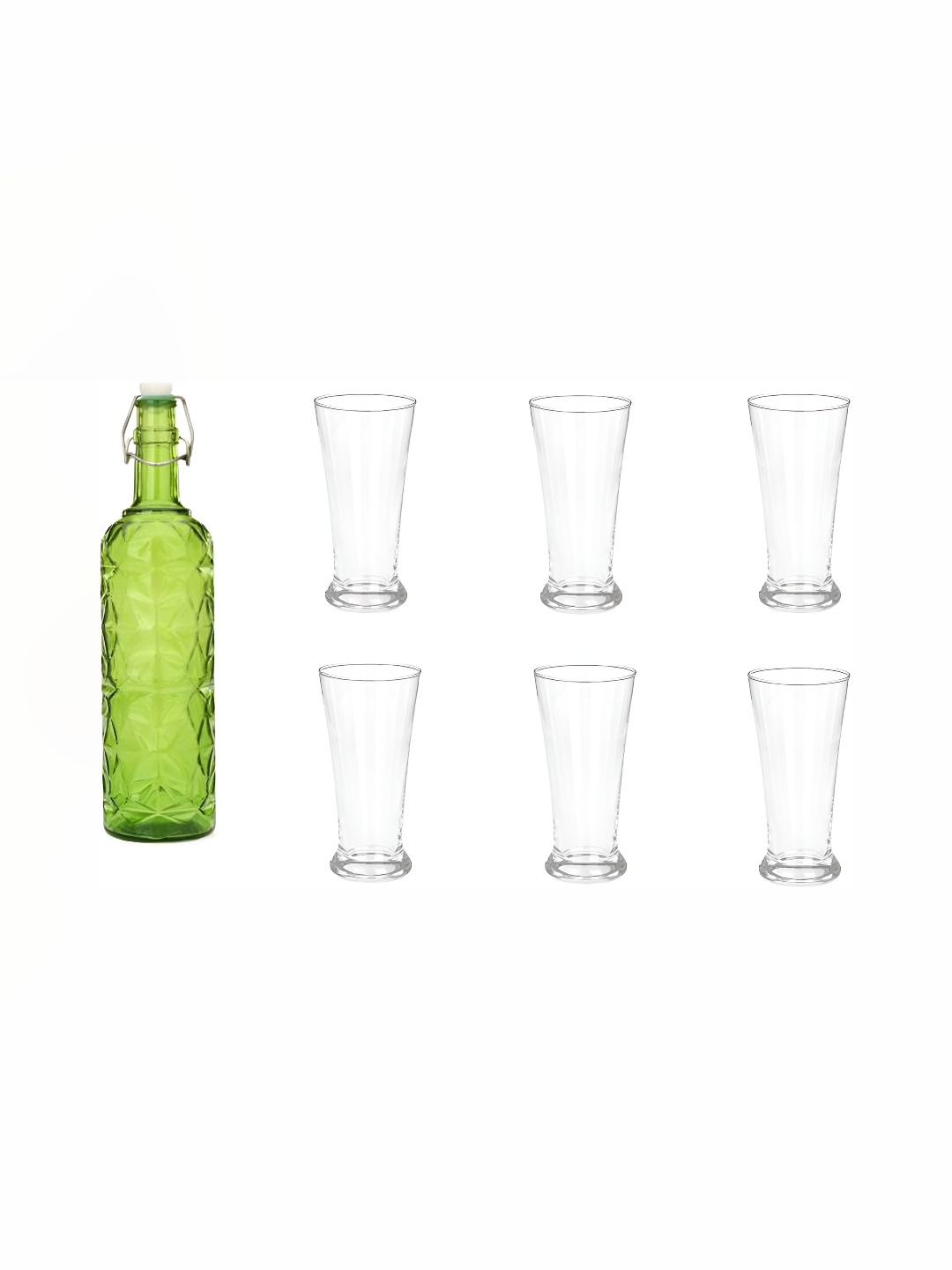 

1ST TIME Green & Transparent 7 Pieces Water Bottle With Glasses
