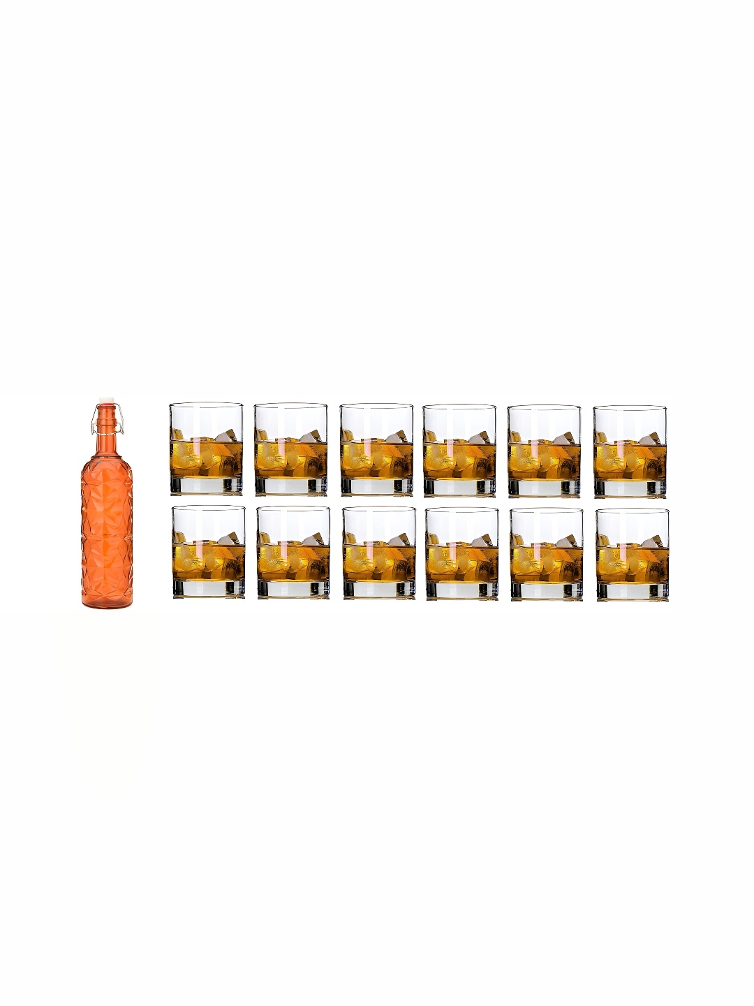 

1ST TIME Orange Coloured & Transparent 13 Pieces Water Bottle & Glasses Set