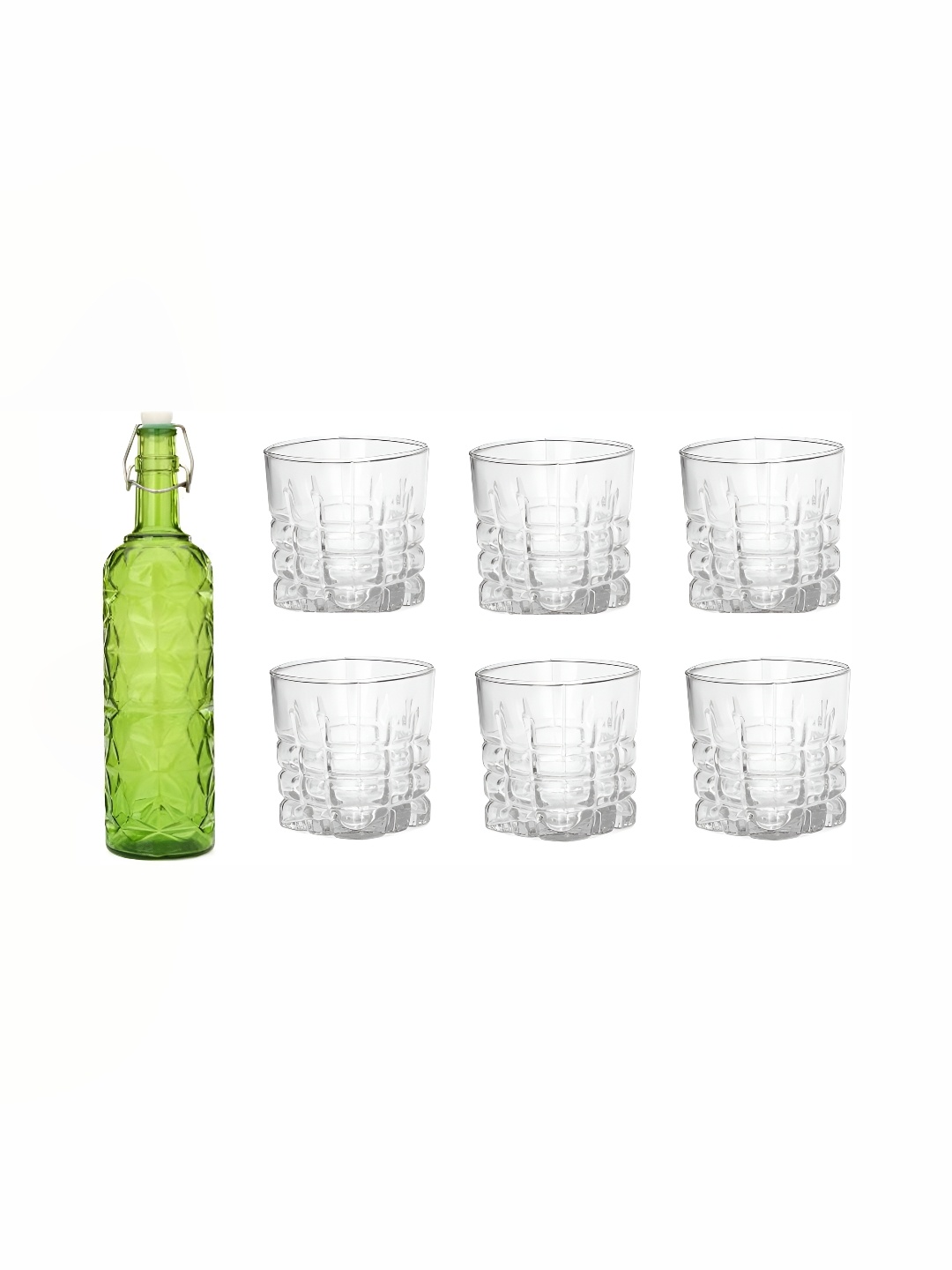 

1ST TIME Green & Transparent 7 Pieces Water Bottle With Glass