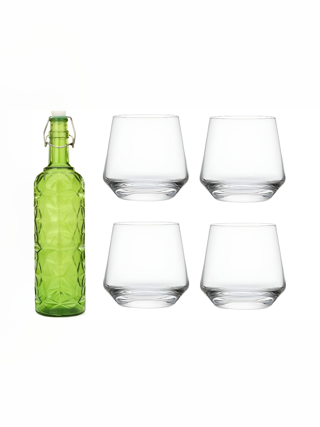 

1ST TIME Green & Transparent 5 Pieces Whisky Glasses & Water Bottle