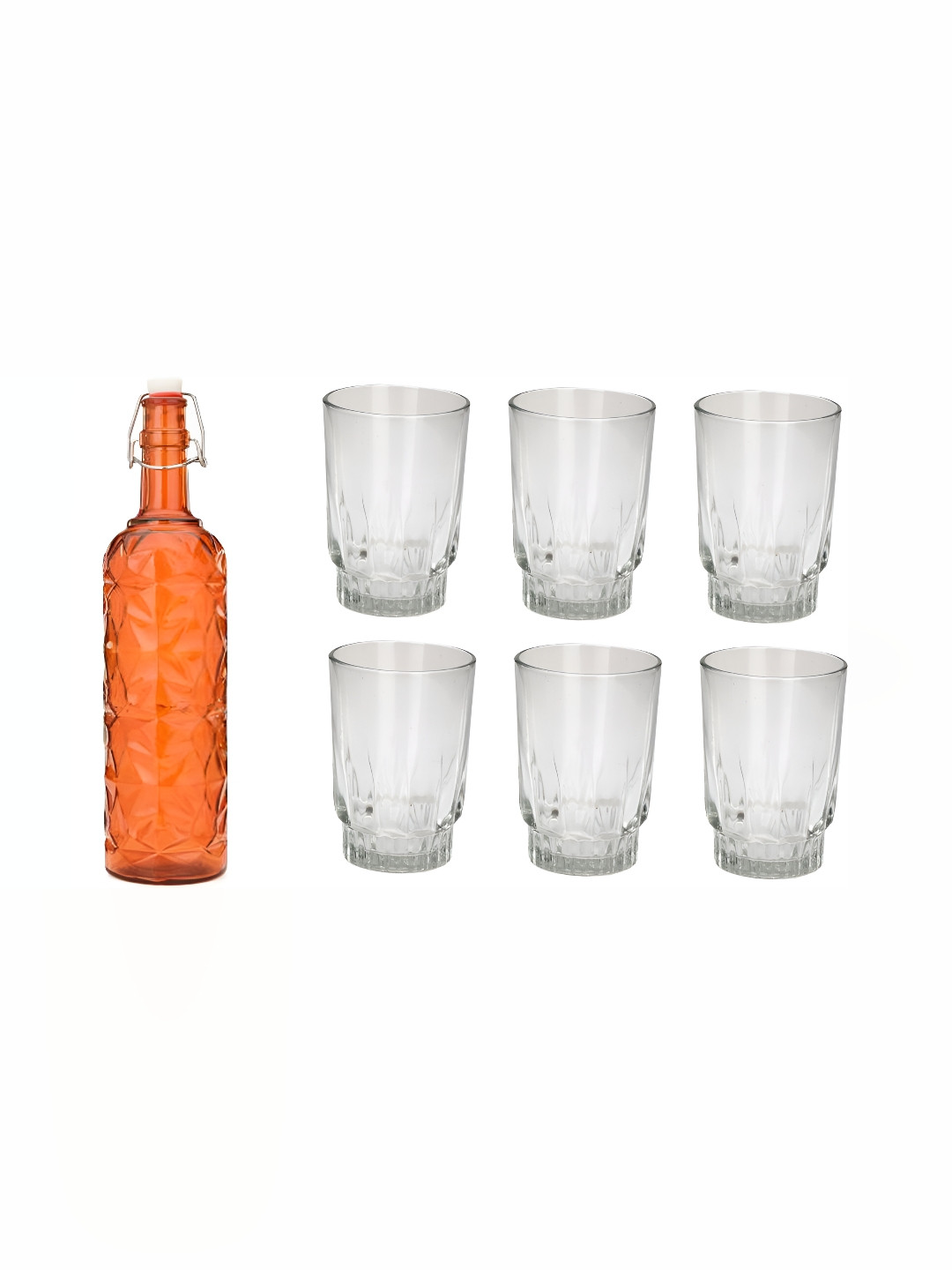 

1ST TIME Orange & Transparent 7 Pieces Water Glasses With Bottle