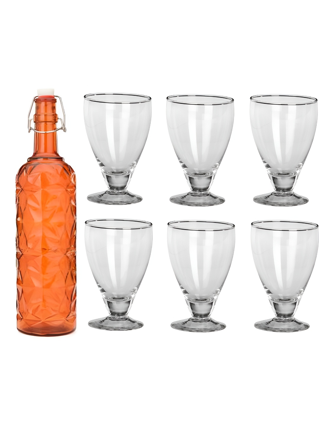

1ST TIME Orange-Coloured & Transparent Water Bottle With 6 Pieces Glass