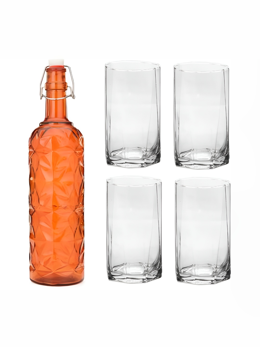 

1ST TIME Orange & Transparent 5 Pcs Water Bottle & Glasses