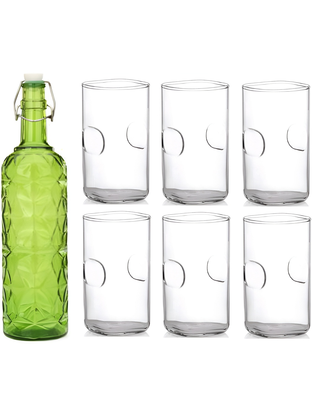 

1ST TIME 7 Pieces Green & Transparent Bottle & Glasses Set