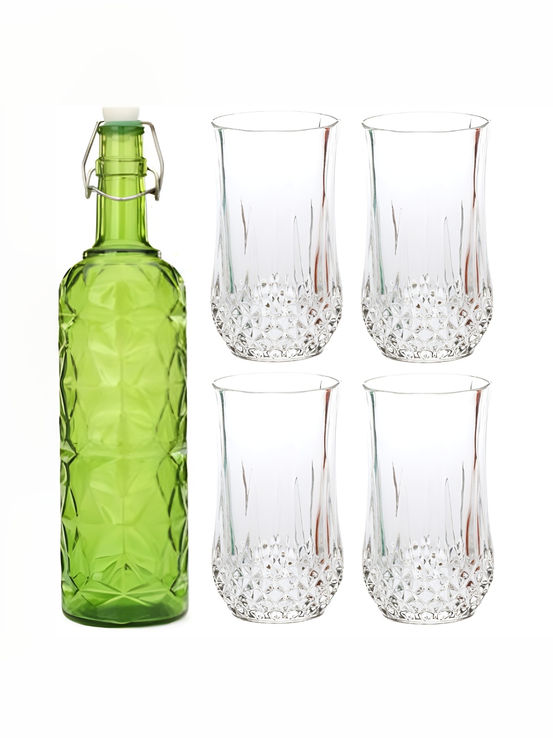

1ST TIME Green & Transparent 5 Pieces Water Bottle With Glasses