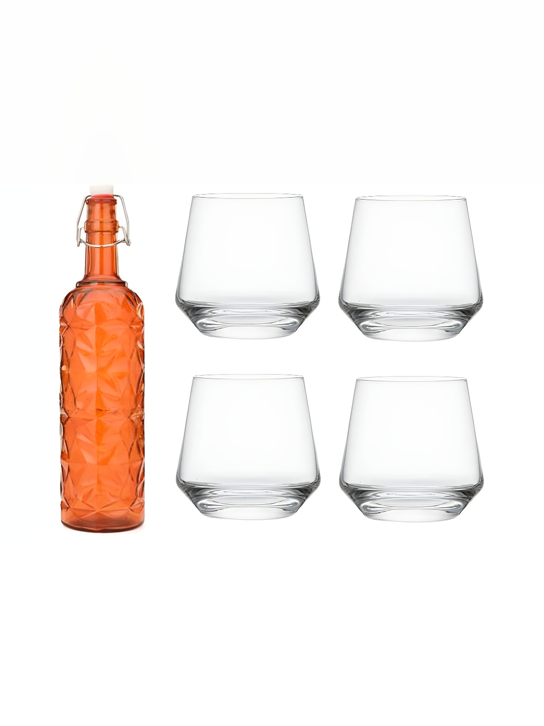 

1ST TIME Orange & Transparent 5 Pieces Glass Solid Water Bottle