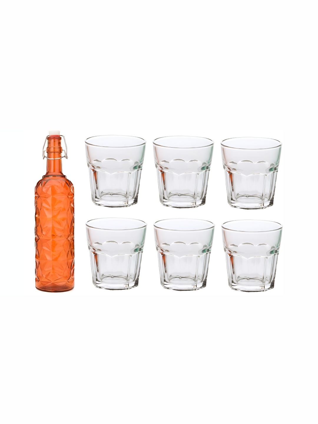 

1ST TIME Orange-Colored & Transparent 7 Pieces Water Bottle & Water Glasses