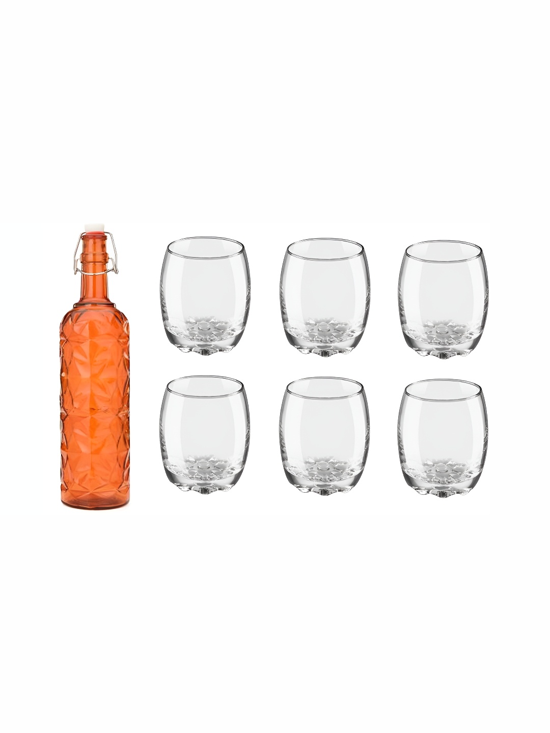 

1ST TIME Orange & Transparent 7 Pieces Glass Solid Water Bottle