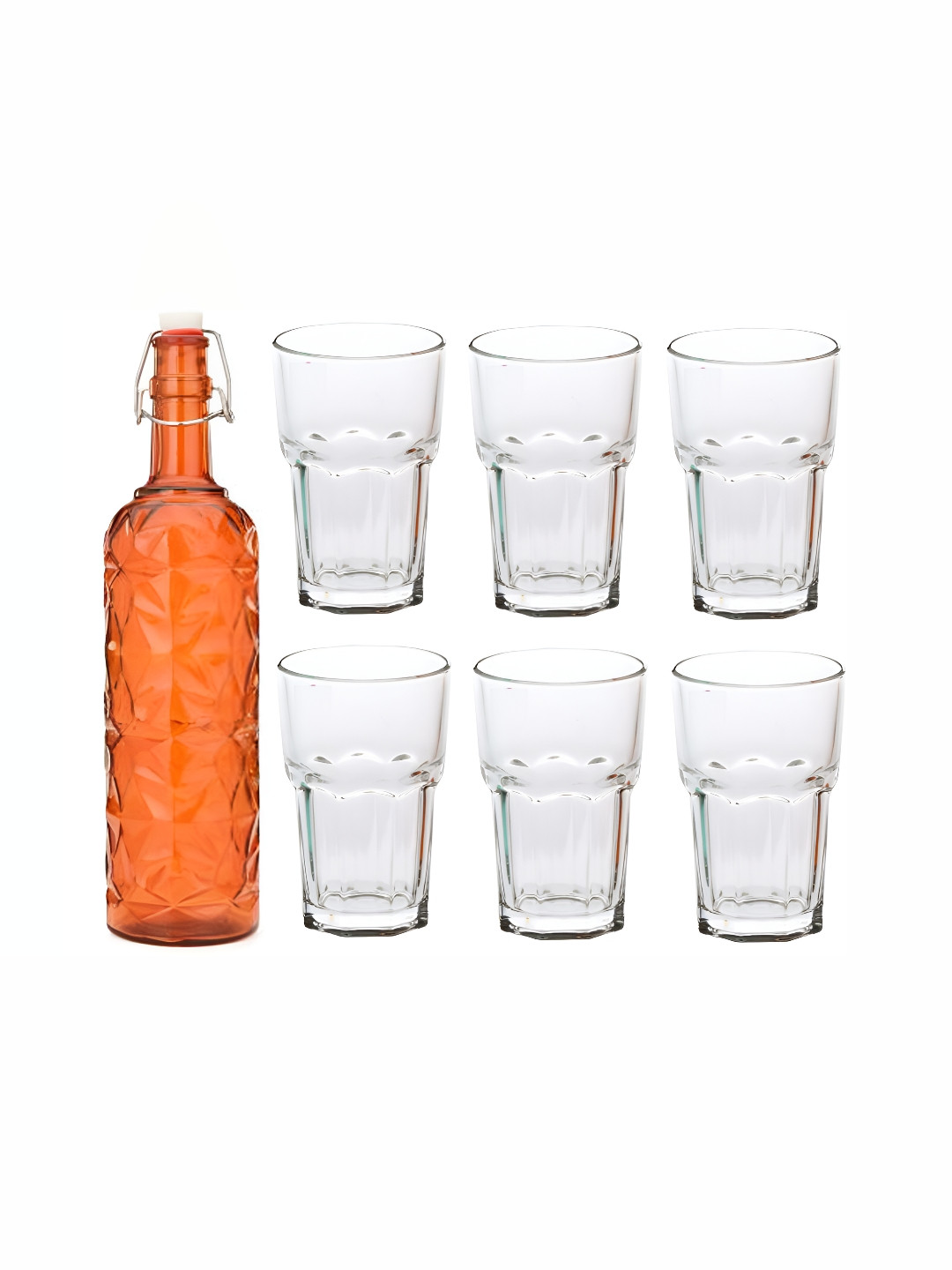 

1ST TIME Orange & Transparent 7 Pieces Water Glasses With Bottle