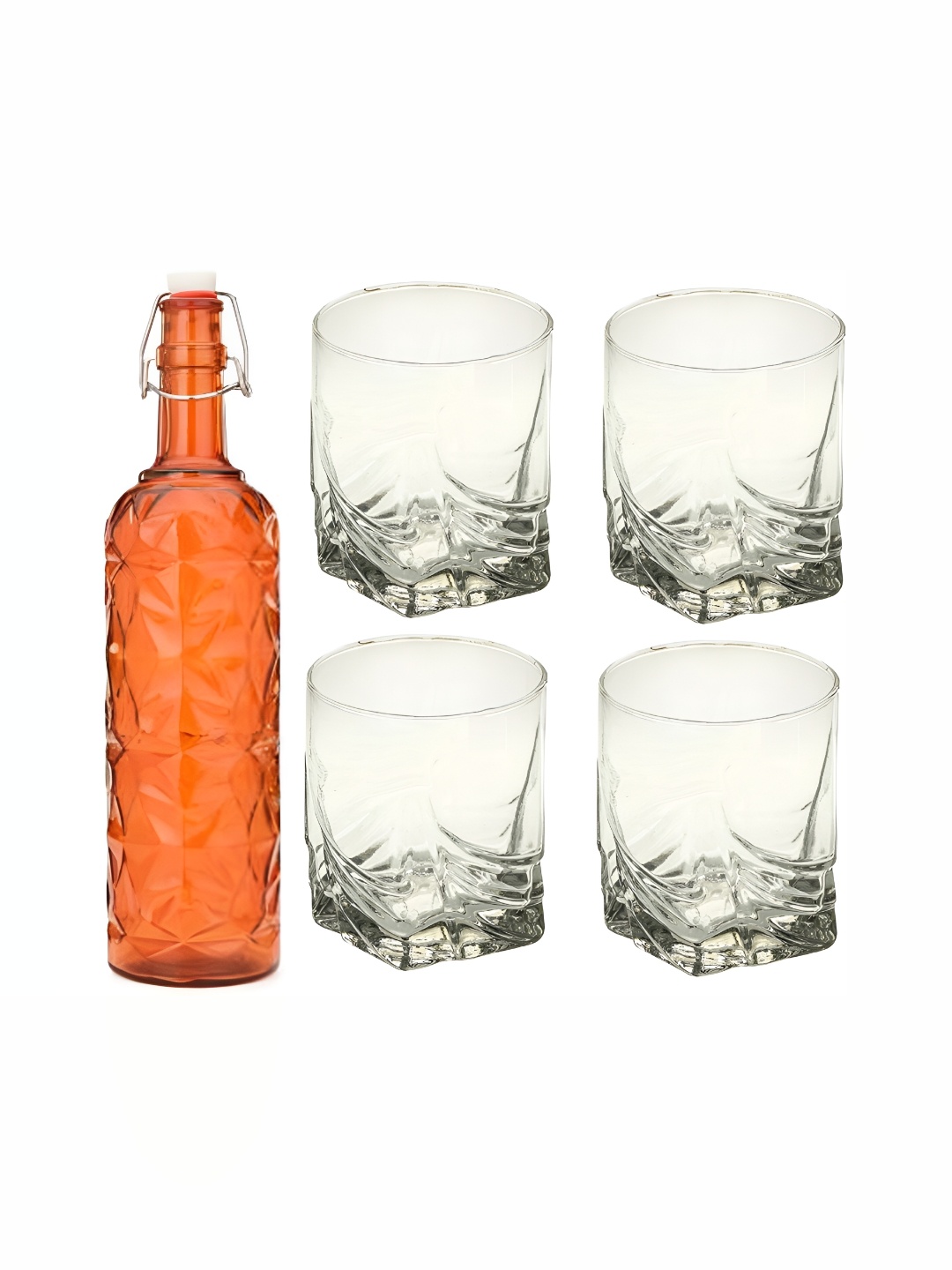

1ST TIME Orange & Transparent 5 Pieces Whisky Glass Solid Water Bottle