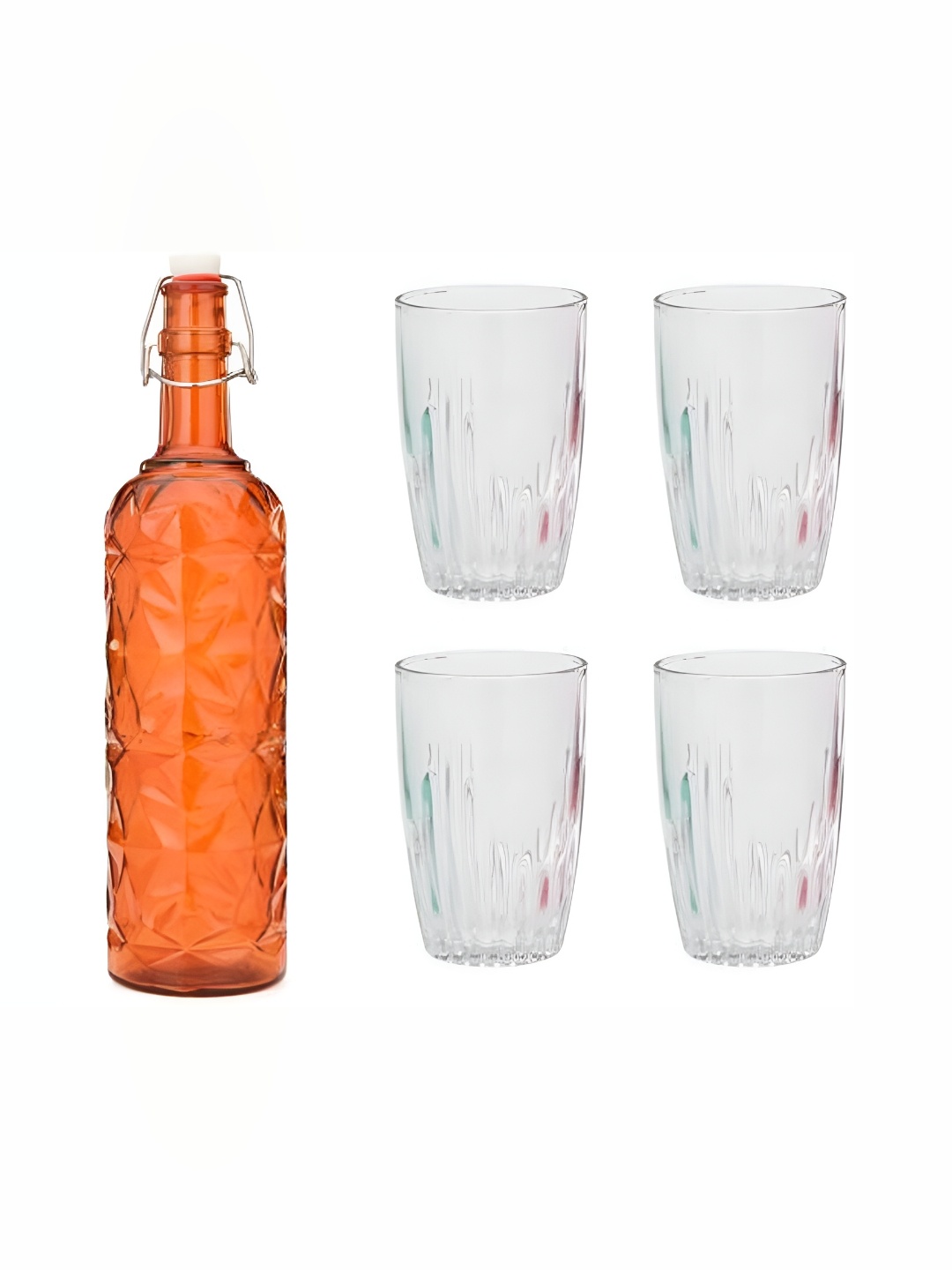 

1ST TIME Orange & Transparent 5 Pieces Glasses & Water Bottle