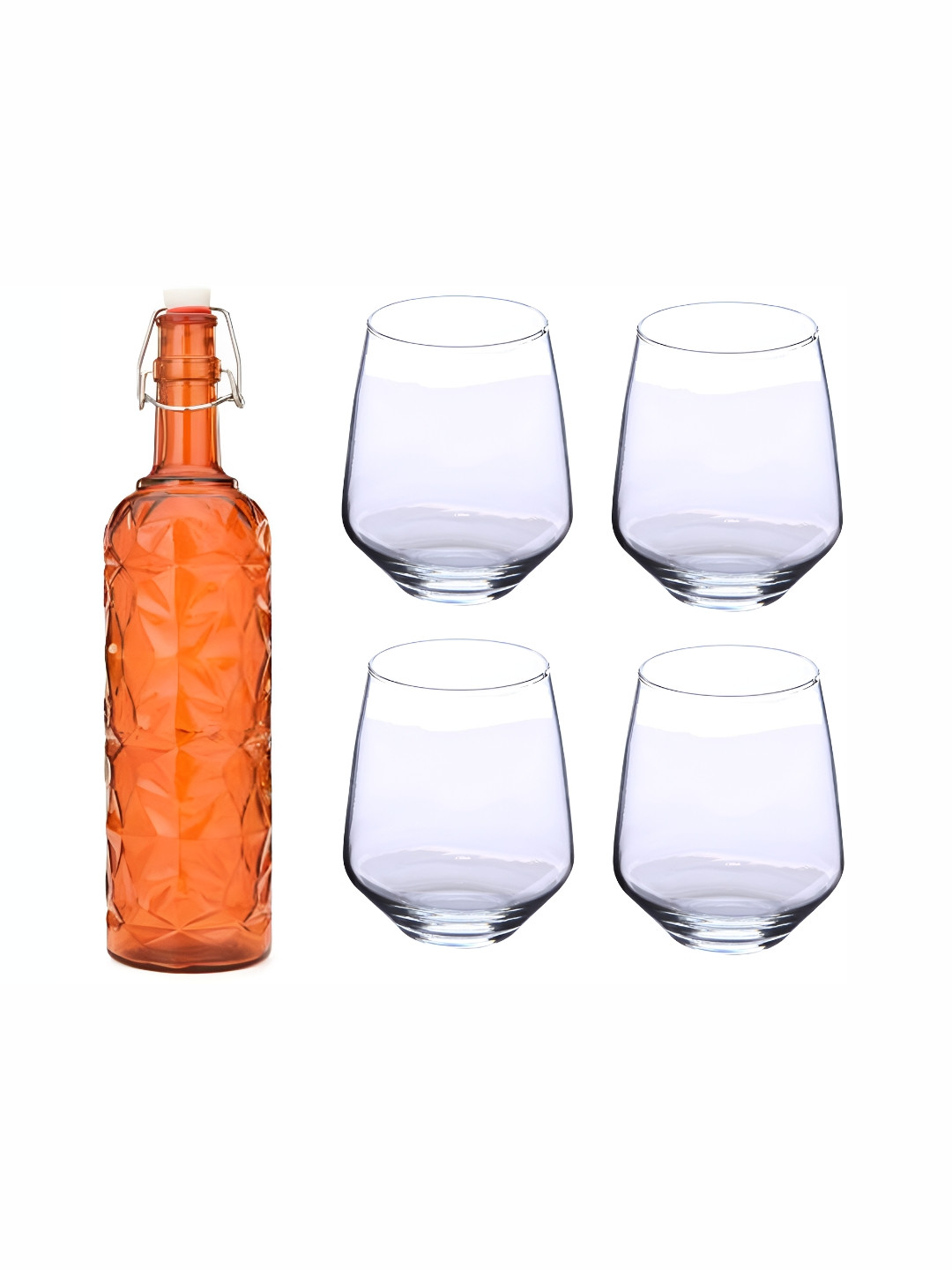 

1ST TIME Orange-Coloured & Transparent Set Of 1 Piece Water Bottle With 4 Pieces Glasses