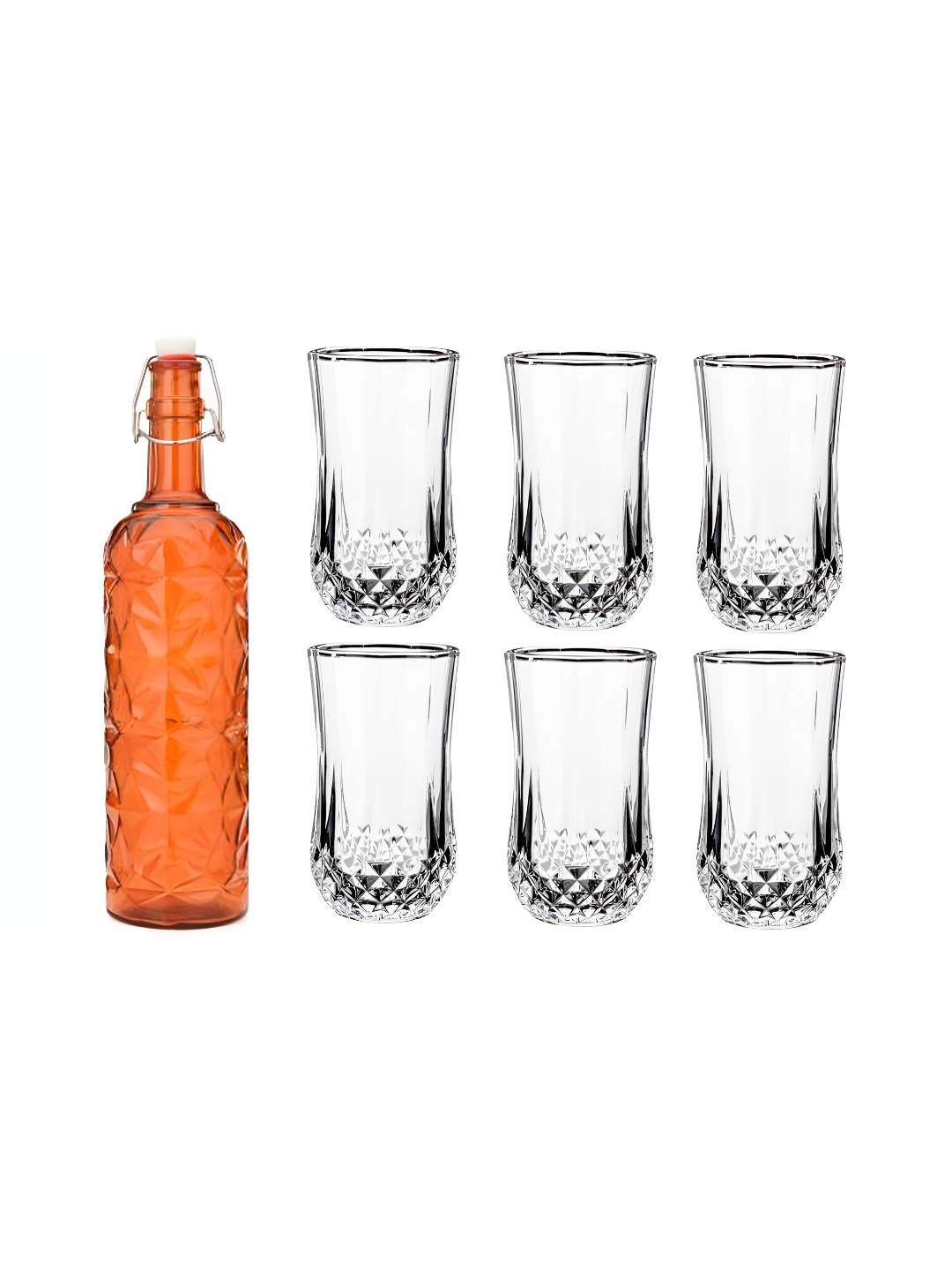 

1ST TIME Orange & Transparent 7 Pieces Water Bottle With Pieces Glass