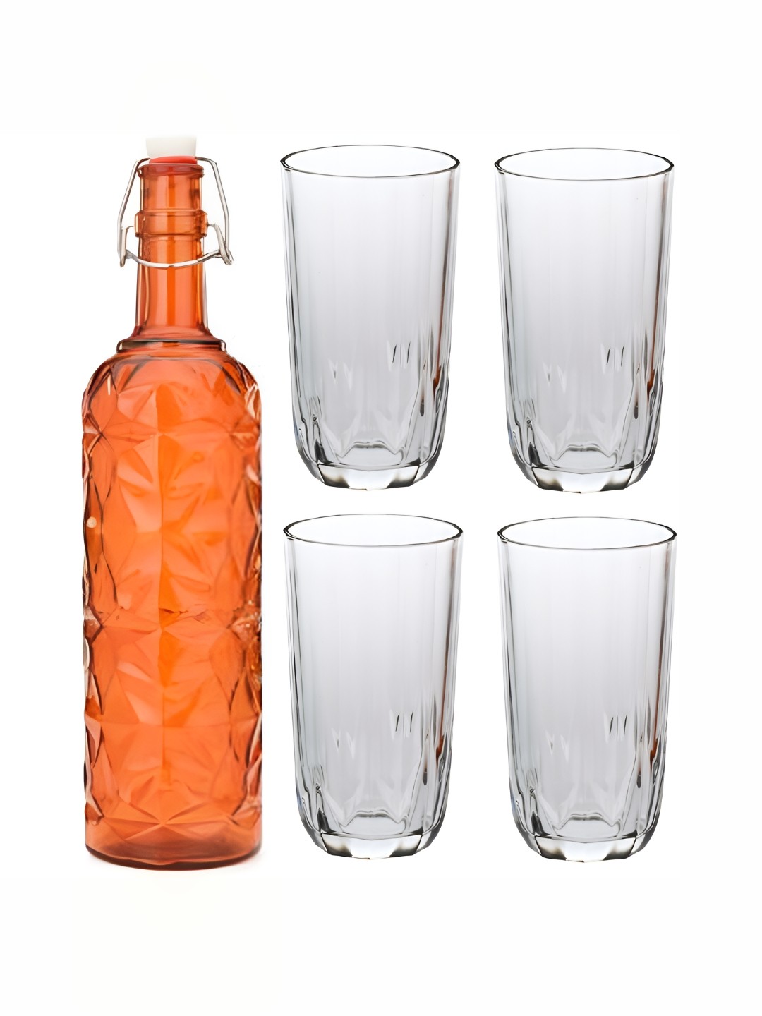 

1ST TIME Orange & Transparent 5 Pieces Glass Water Bottle