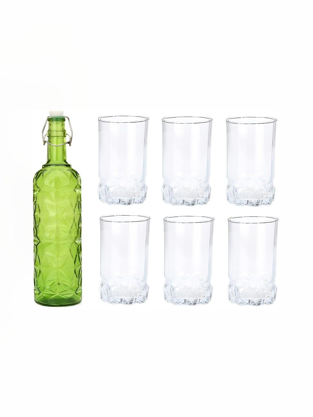 

1ST TIME Green & Transparent 7Pcs Textured Glass Bottle & Glasses Set