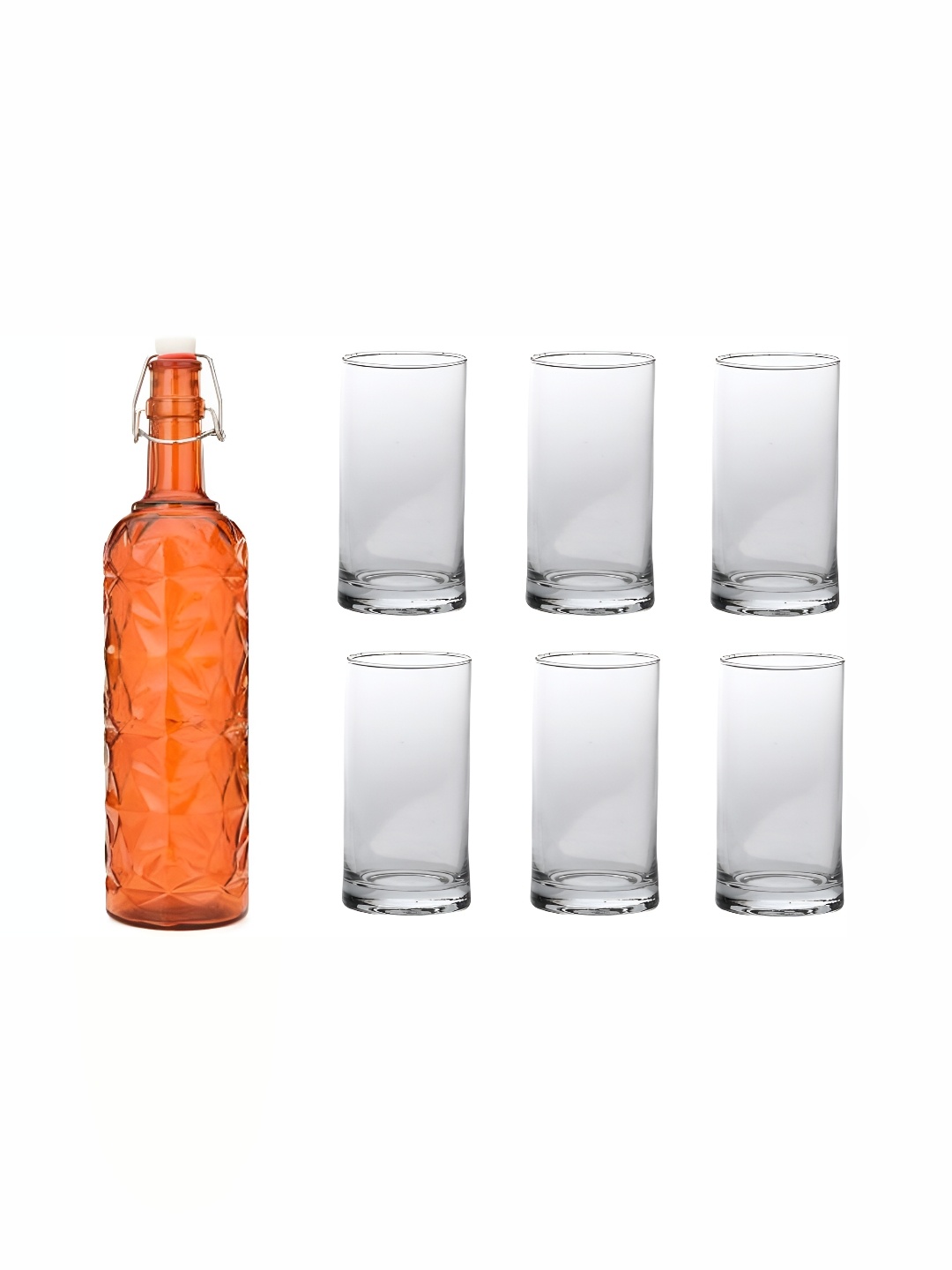 

1ST TIME Orange & Transparent 7 Pieces Bottle & Glasses