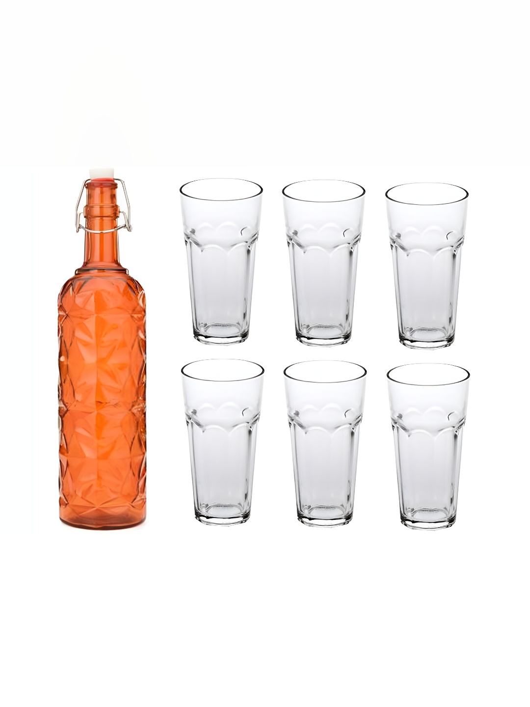 

1ST TIME Orange-Coloured & Transparent Water Bottle With 6 Pieces Glass