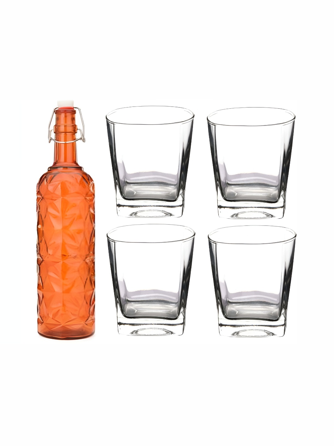 

1ST TIME Orange-Coloured & Transparent 5 Piece Water Bottle With Glasses