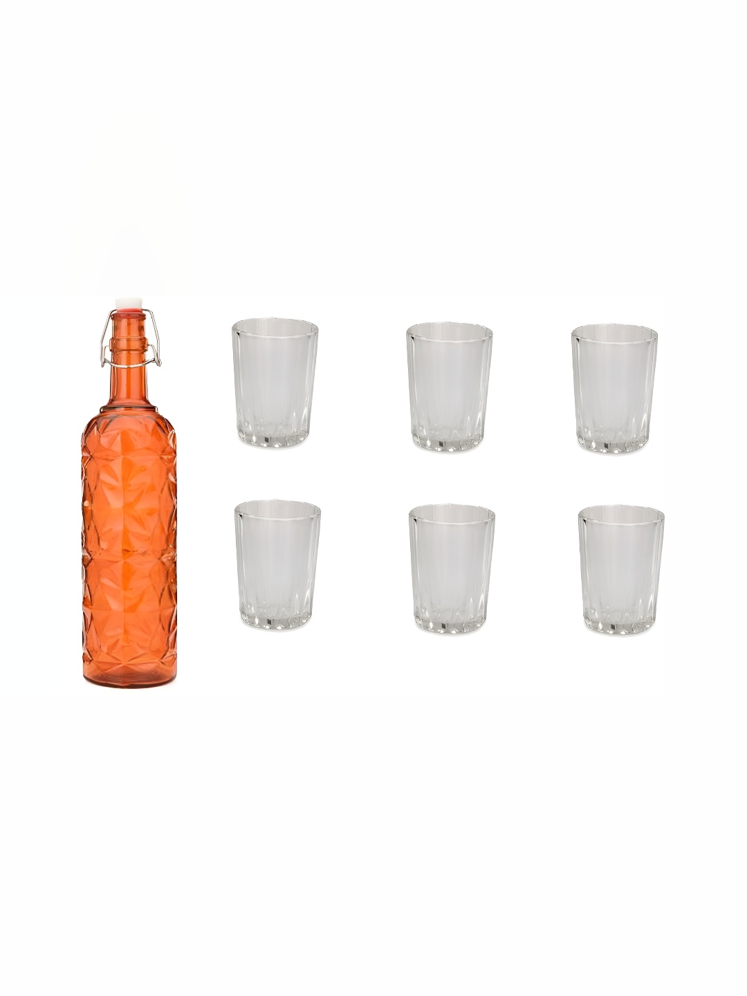 

1ST TIME Orange-Coloured & Transparent Water Bottle With 6 Pieces Glass