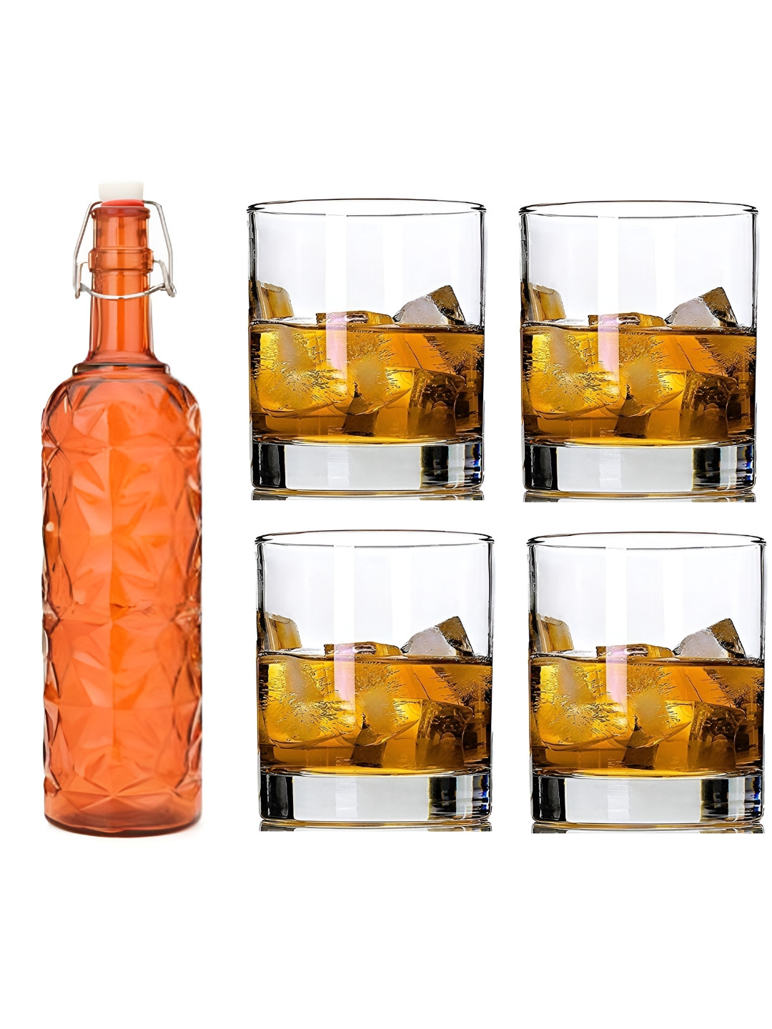 

1ST TIME Orange-Coloured & Transparent Set Of 1 Piece Water Bottle With 4 Pieces Glasses
