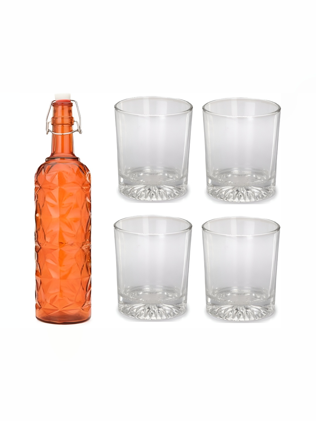 

1ST TIME Orange-Coloured & Transparent Set Of 1 Piece Water Bottle With 4 Pieces Glasses